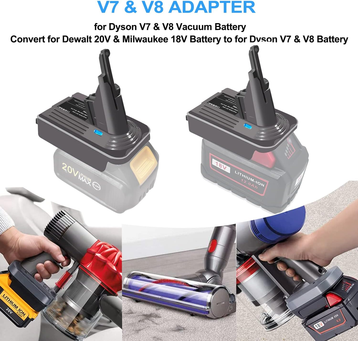 Upgrade Your Dyson V7 Vacuum with Dewalt 20V and Milwaukee M18 18V Battery by Using the V7 Battery Adapter, Compatible with All V7 Series Vacuum Cleaner Models image number 3