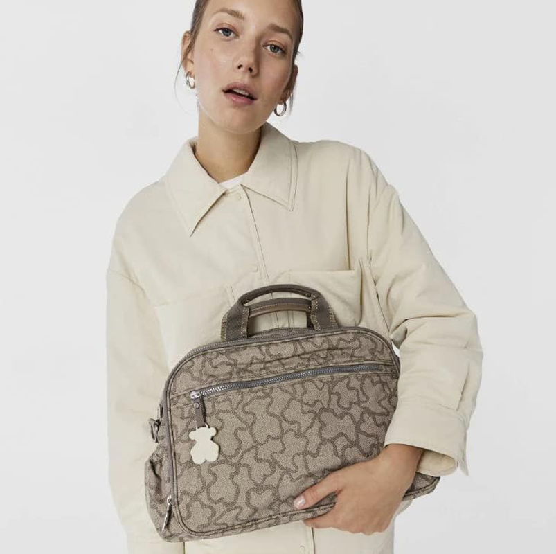 TOUS Vinyl Combined with Calfskin Leather Stoned Color Baby Bag for Women, 40X20X25 Cm, Kaos New Colores Collection, Stone, Talla &Uacute;nica image number 3