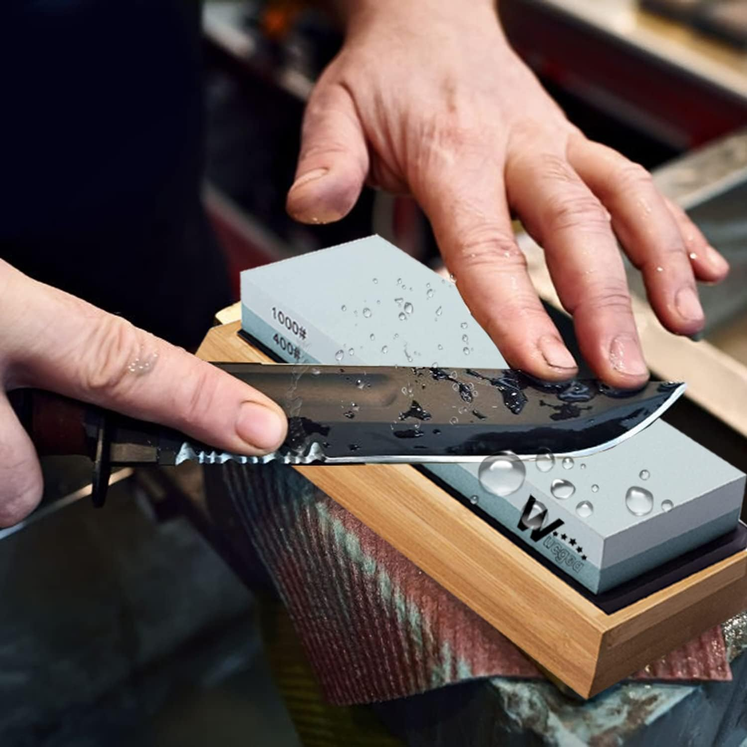 Wucgea Knife Sharpening Stone Kit - 400/1000 3000/8000 Grit Japanese Whetstone Sharpener Set with Non-Slip Rubber Base Angle Guide Flattening Stone and Leather Strop&hellip; image number 2