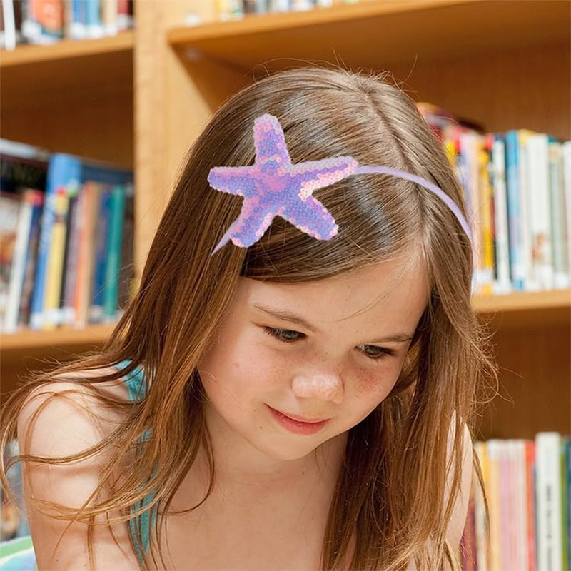 Qhflashbuy Pack of 8 Starfish Headbands for Girls, Mermaid Headbands, Girls Hair Bands, Colourful Glitter Hair Bands for Women, Girls, Daily Wear image number 4