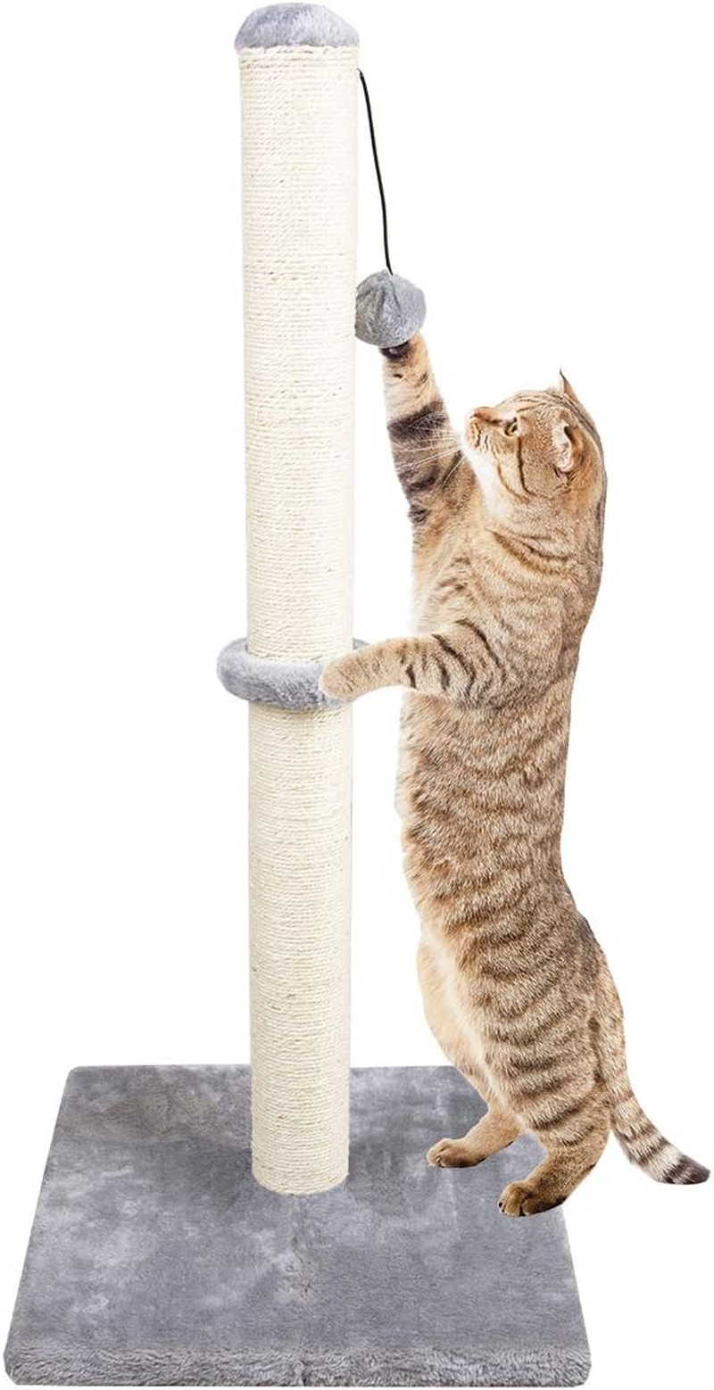 Dimaka 34 Inch Tall Ultimate Cat Scratching Post, Claw Scratcher with Sisal Rope and Covered with Soft Smooth Plush, Vertical Scratch [Full Stretch], Modern Stable Design for Cats(Grey V2) - Dark Brown 34" Tall image number 4
