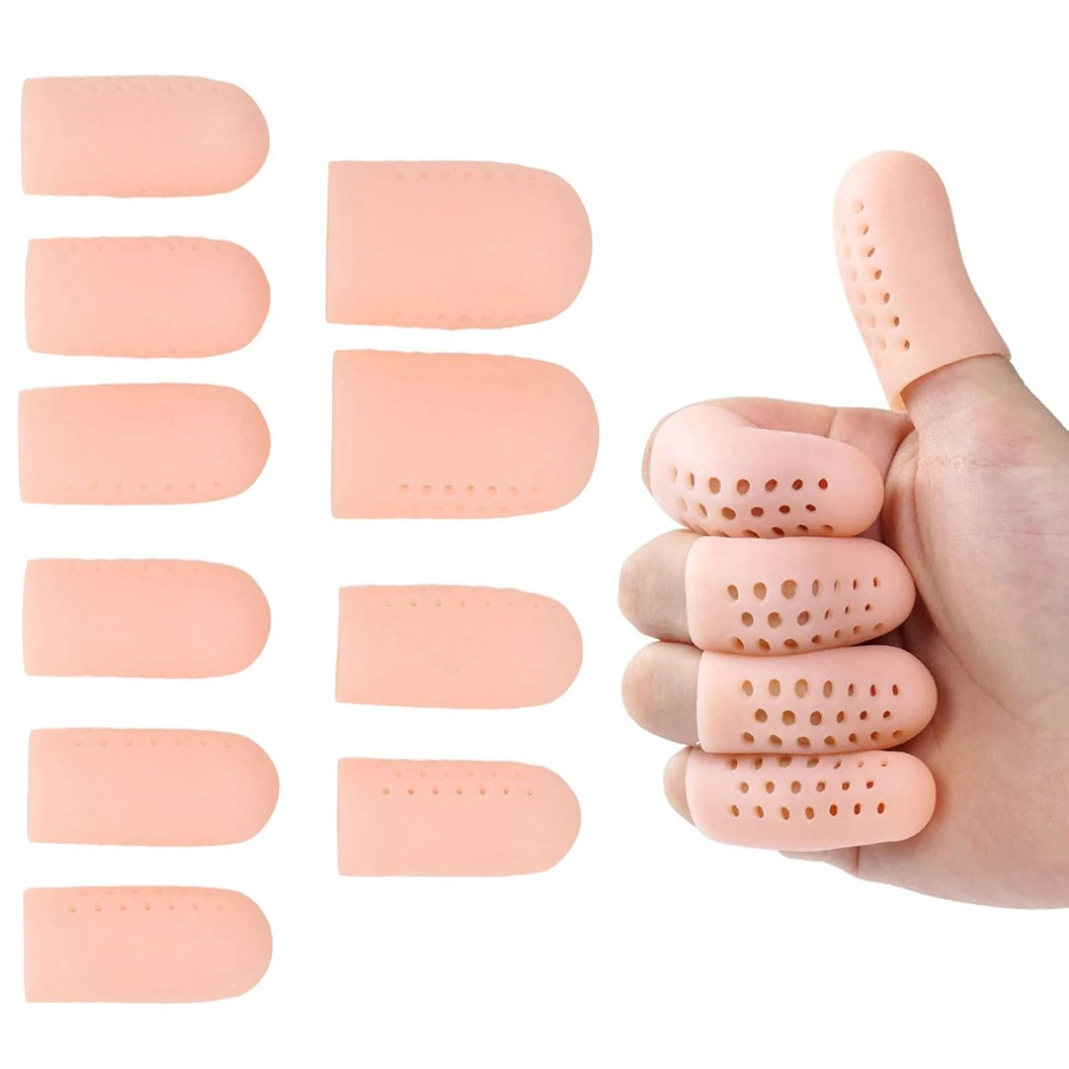 10 Pieces Silicone Finger Protectors, Toe Protector Toe Covers, Finger Caps with Holes for Wound, Breathable Finger Cots Finger Cover Sleeves for Trigger Fingers, Blisters, Corns image number 3