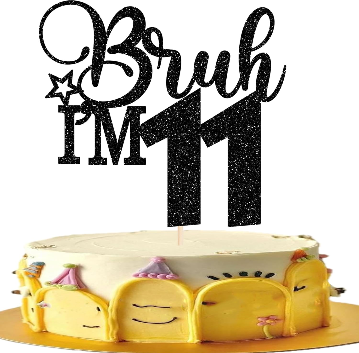1 Pack Black Glitter Bruh I'M 10 Cake Topper Glitter Happy 10Th Birthday Cake Pick Funny 10Th Birthday Cake Decorations Party Supplies (Black Gold, 10Th 01)