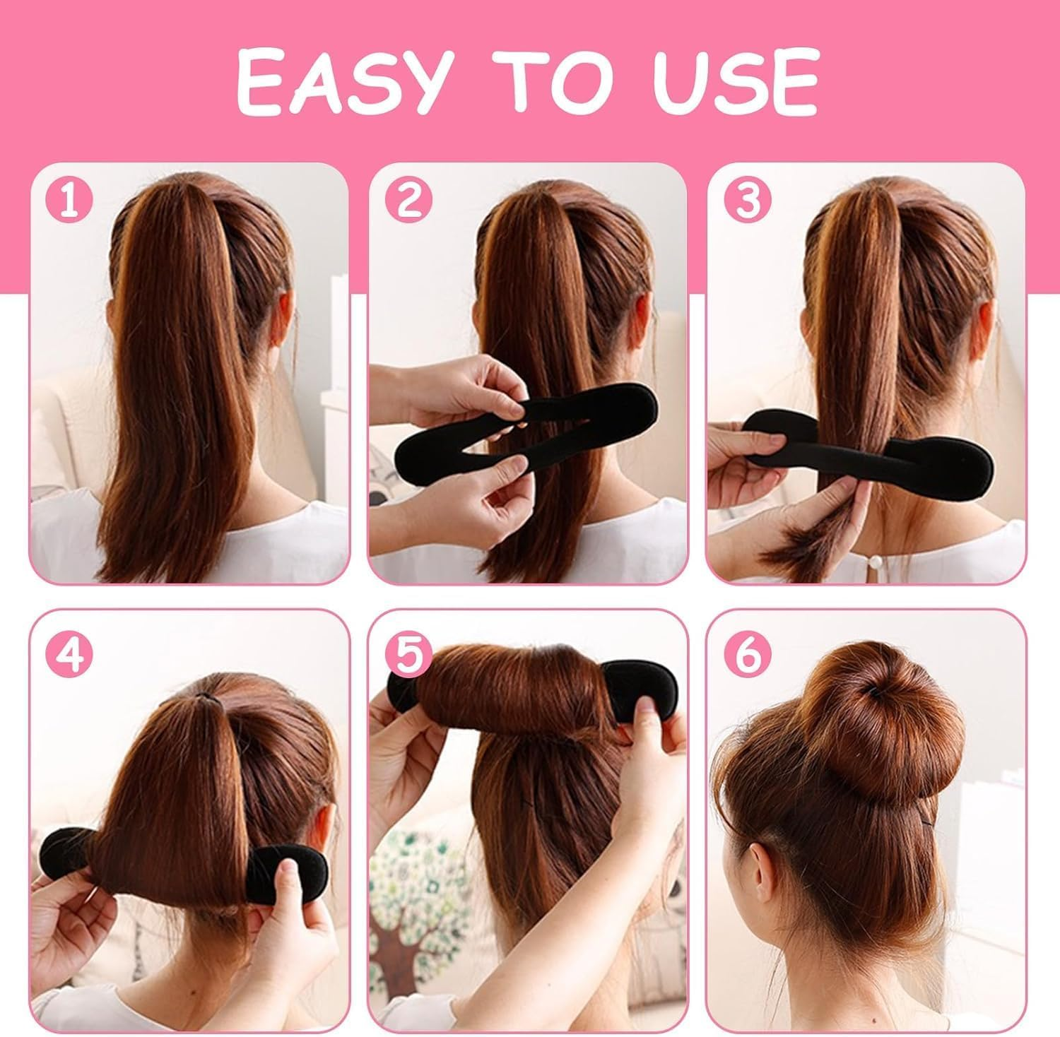 Hair Bun Maker Set, 4 Pieces Upgraded Hair Holder Sponge Clips for Easy Styling, Doughnut Bun Tools for Versatile Hairstyles (Beige and Black) image number 2