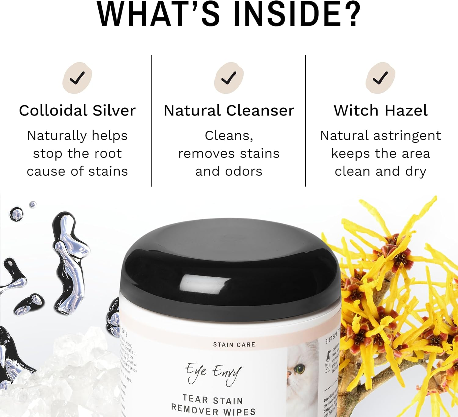 Eye Envy Tear Stain Wipes for Cats | Textured to Gently Clean, Treats the Cause of Staining | 100% Natural Formula | Recommended by Persian & Exotic Breeders, Vets, Groomers | 60 Ct image number 6