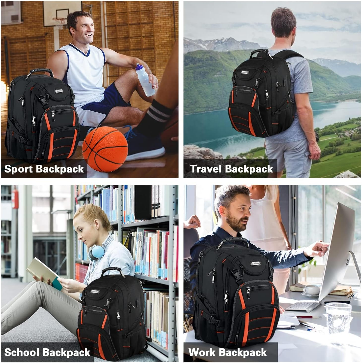 Travel Laptop Backpack, Extra Large Bookbag for Men Women,Basketball Backpack with USB Charging Port RFID anti Theft TSA Approved,College Student Bag Fits 17 Inch Computer Notebook image number 2