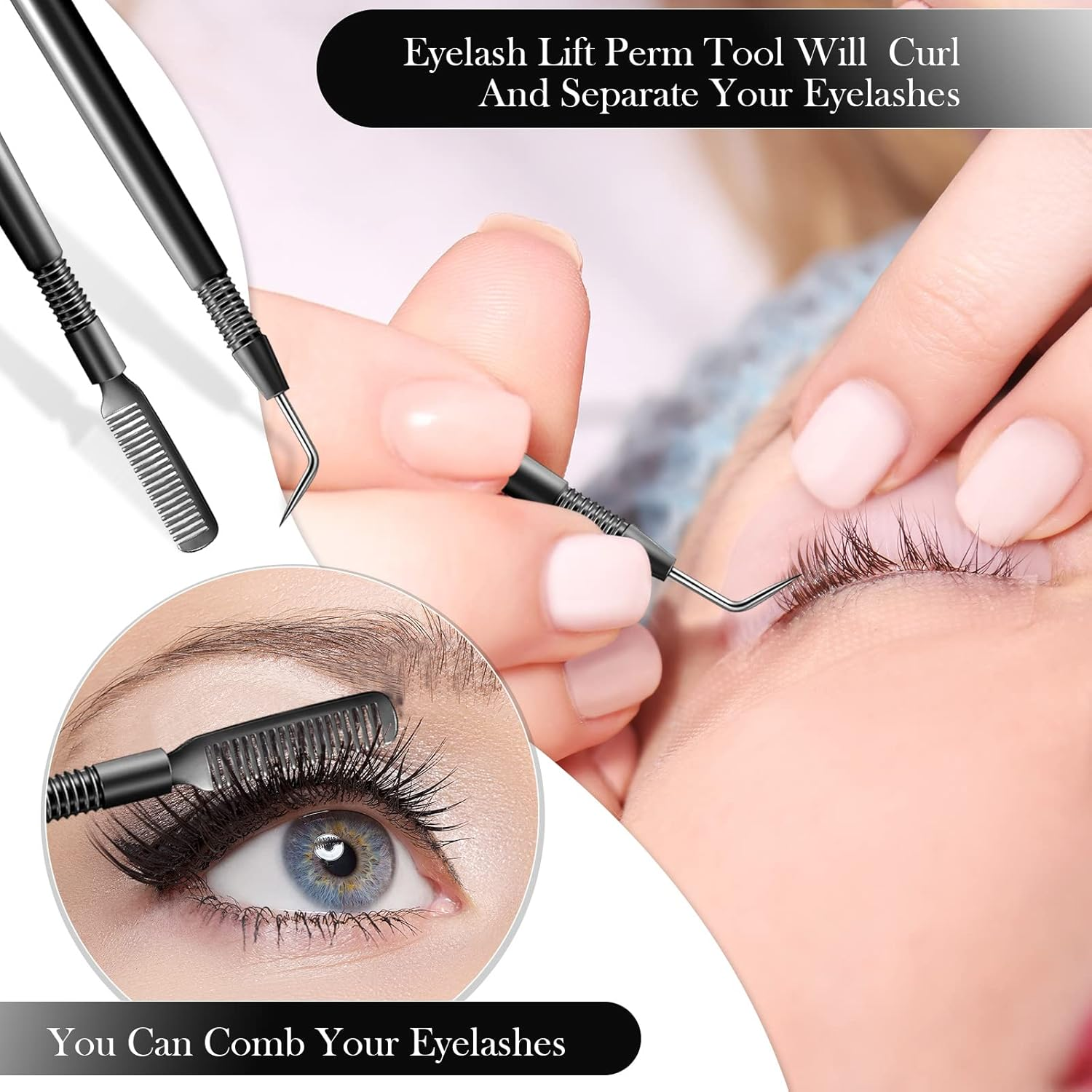 Chumia 2 Pieces 2 in 1 Lash Lift Tool Eyelash Separator Tool with Comb Stainless Steel Metal Lash Perm Lift Rods for Eyelash Eyebrow Comb Perming Tinting Curling Extension Supplies(Black) image number 5