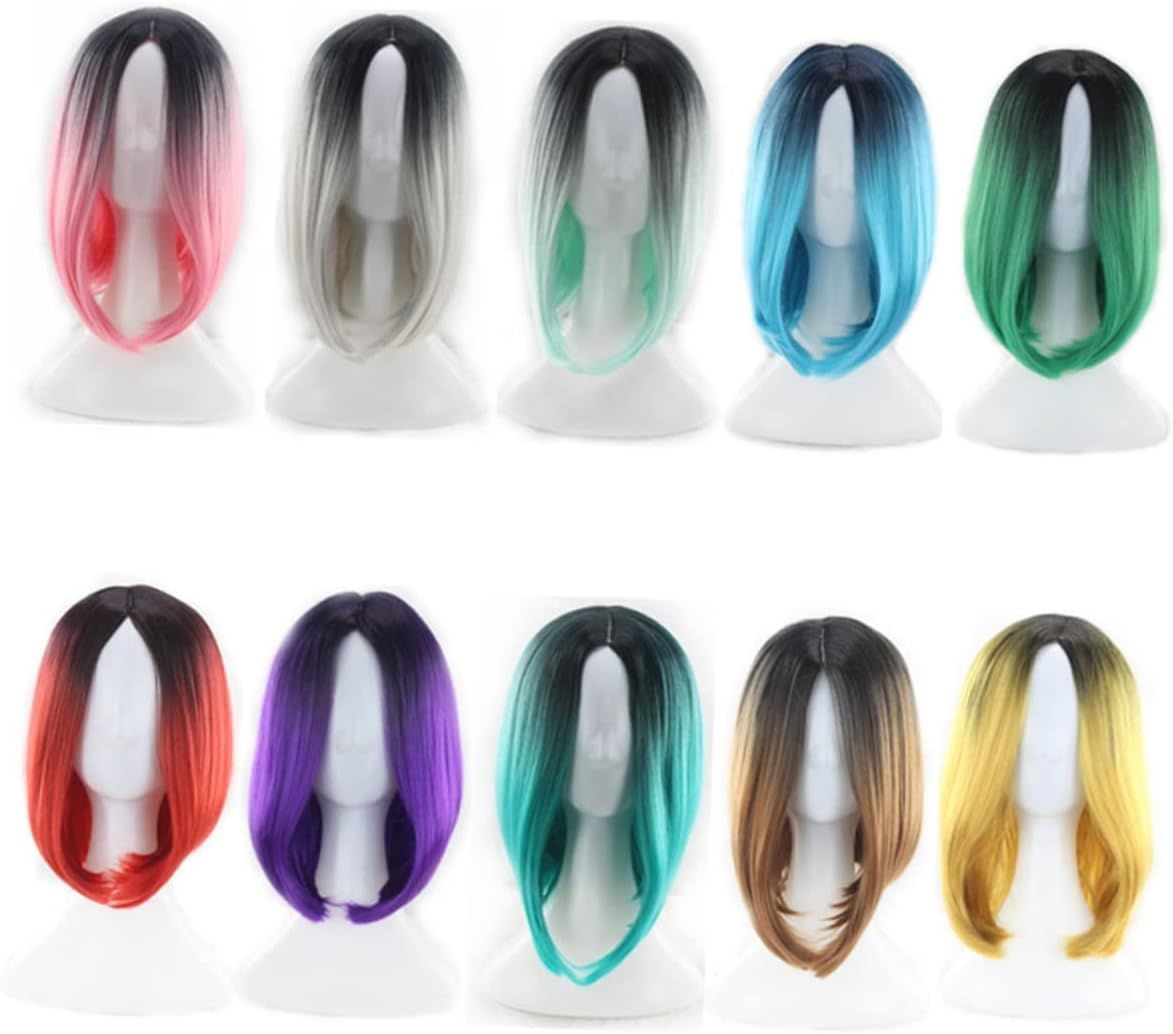 Baluue Pink Gradient Wig Womens Bob Wig Synthetic Hair Short Straight for Halloween Party