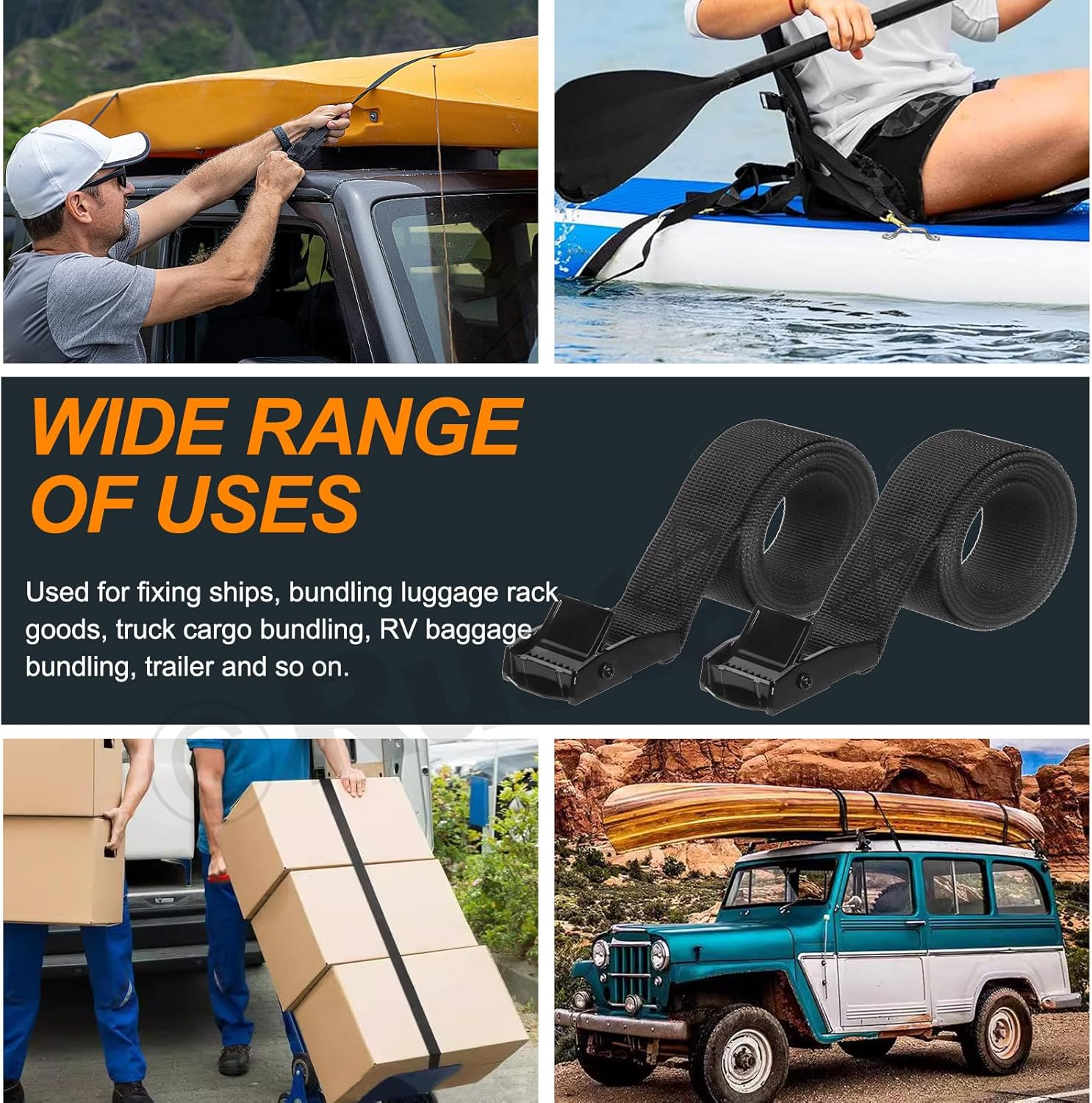 14Pcs 2 Sets Battery Tie down Strap Kit with Stainless Steel Cam Buckle, Stainless Steel Bracket and SS Screws for RV, Boat, SUV Battery Box Hold down Straps image number 1