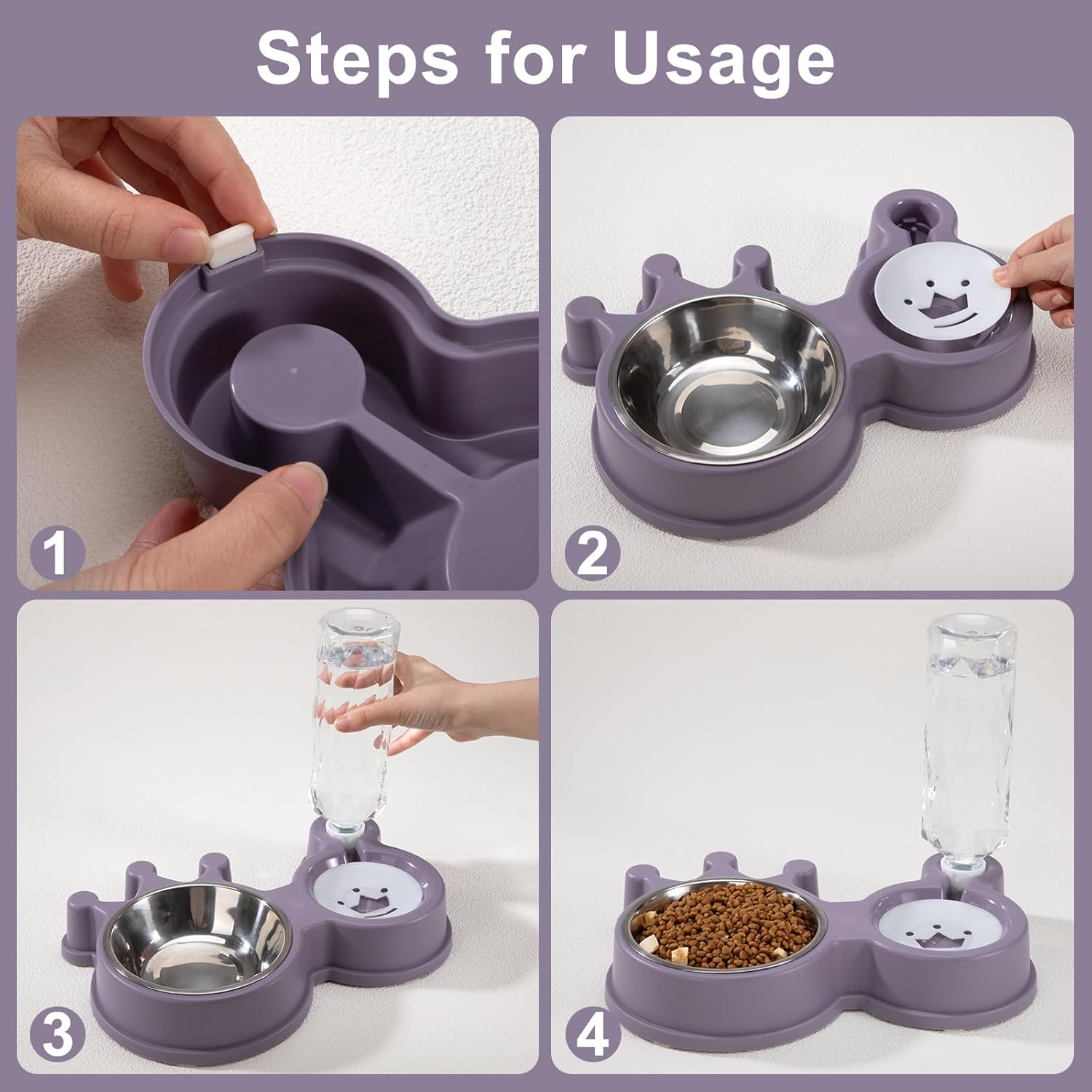 Cat Feeding Bowl with Automatic Water Bottle, Non-Slip Cat Bowl Set, 2 in 1 Cat Food Bowls with Mat for Small and Medium Dogs and Cats, 32 X 20.5 X 5.5 Cm image number 2