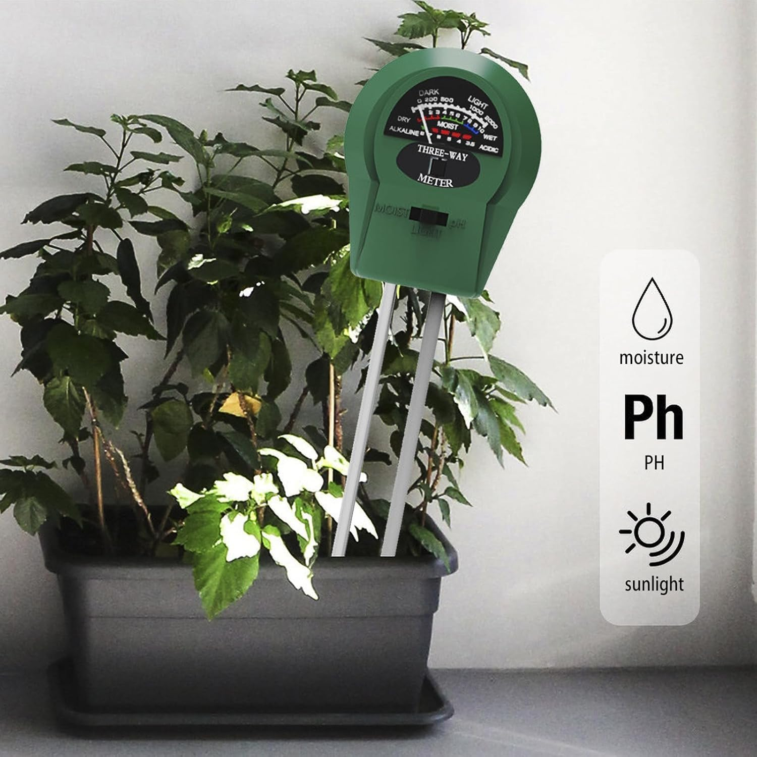 3-In-1 Soil Moisture Meter with Ph & Light Tester &ndash; Instant Soil Moisture, Ph, and Light Readings for Indoor/Outdoor Plants image number 4