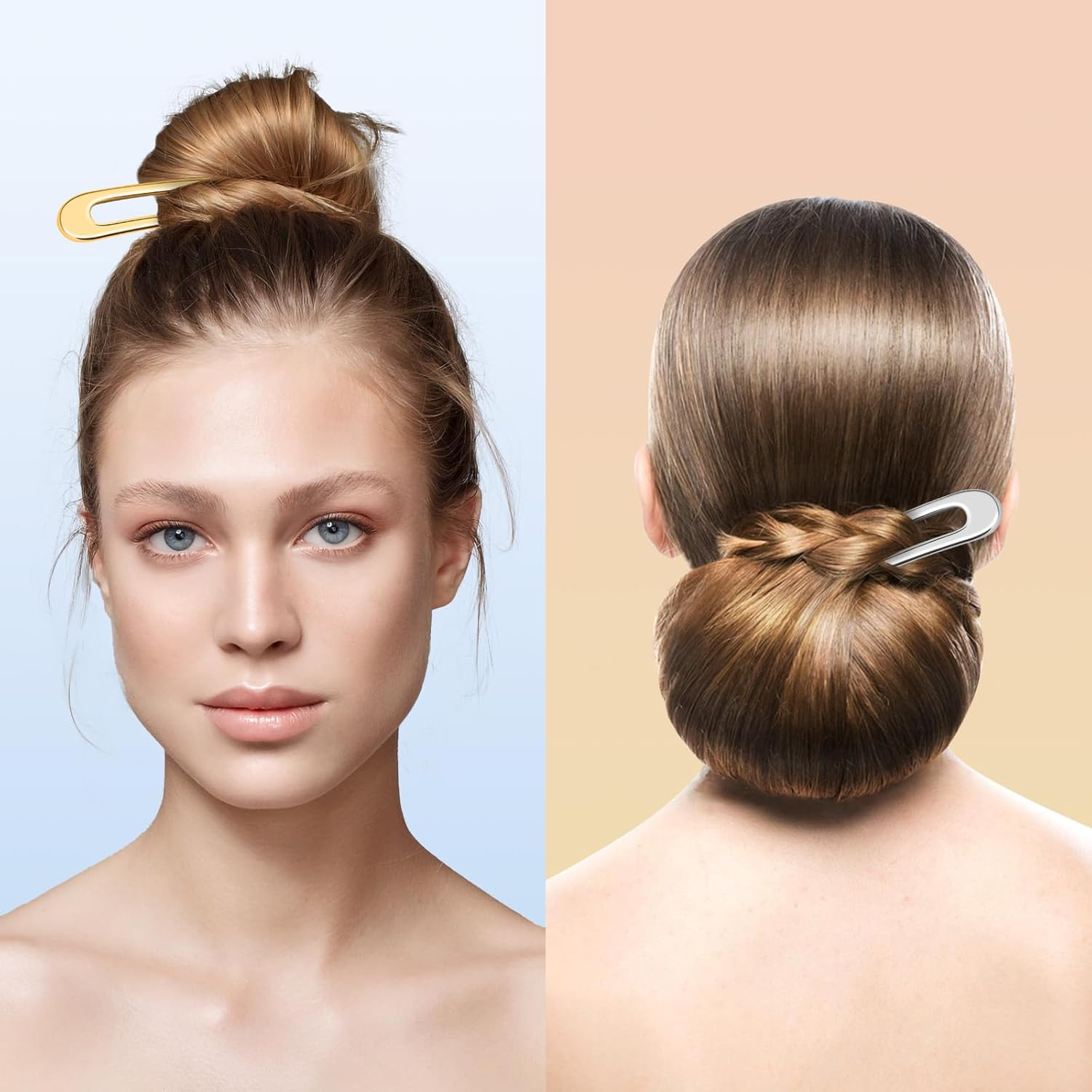 6 Pieces U Shaped Hair Pins, French Hair Pins Metal French U Pins Vintage Hair Fork Hair Pin for Buns Women Girls Hairstyle Accessories,(3 Gold + 3 Silver) image number 2