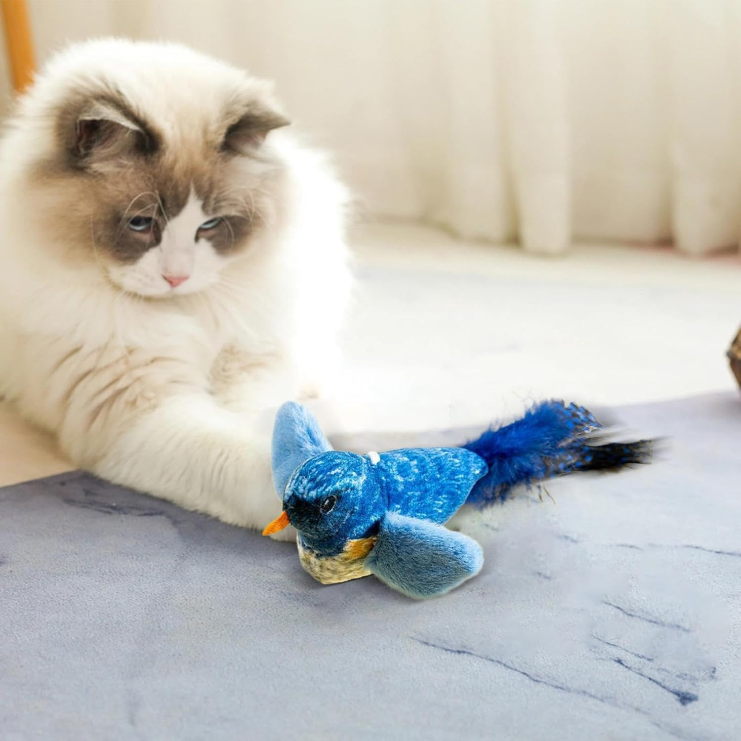 Cat Bird Toys - Bird Toys for Cats | Singing Bird Cat Toys | Interactive Bird Toys for Cats | Singing Bird Cat Toys | Realistic Churp Tweet Touch Activated Kitty Toy | Bird Cat Toy Cute Cat Play Toy - Yellow image number 6