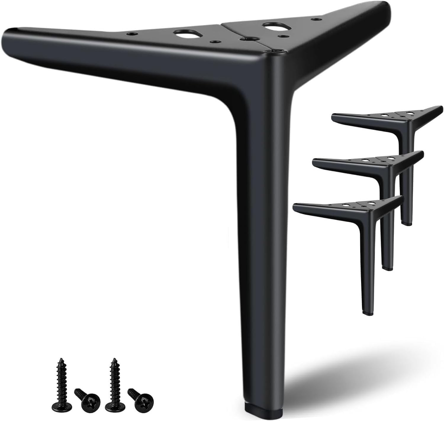 Furniture Leg Metal Set of 4, Black Modern Iron Diamond Triangle Furniture Feet DIY Alternative Suitable for Cabinets Cupboards Sofa Chairs Ottomans Desks Etc. (Black, 18Cm)