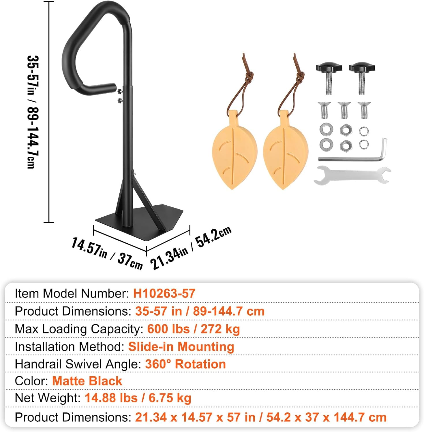 VEVOR Hot Tub Handrail, 360 Rotatable Spa Side Handrail with 35"-57" Adjustable Height, Rust-Proof Aluminum Spa Step Hot Tub Hand Rail with Slide-Under Mount Base for Indoor & Outdoor, 600LBS Capacity