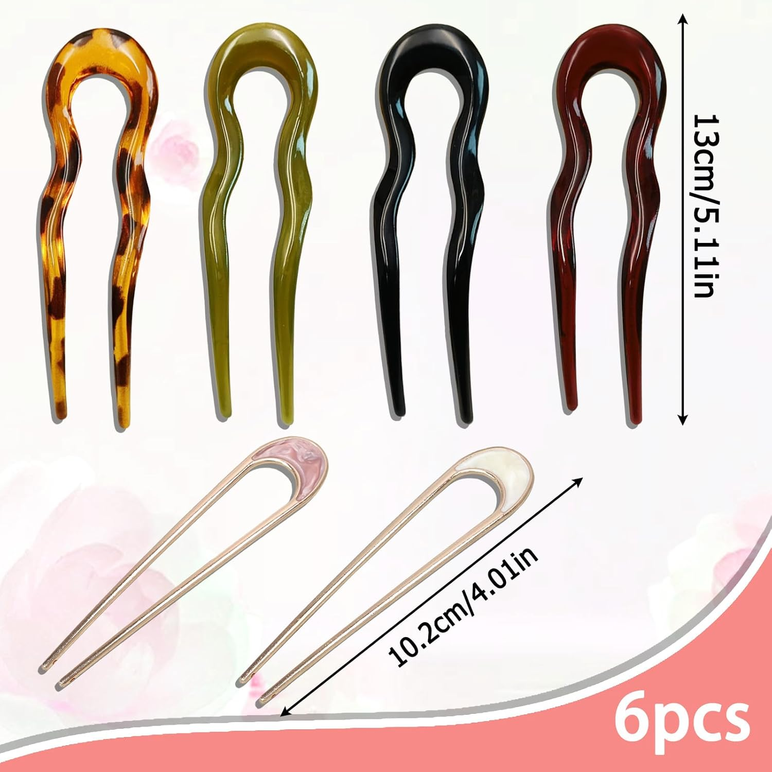 FOSDICK Pack of 6 U-Shaped Hair Pins, French Hair Fork, French Twist Hair Pins for Women Girls All Hair Types Updo Styling image number 4