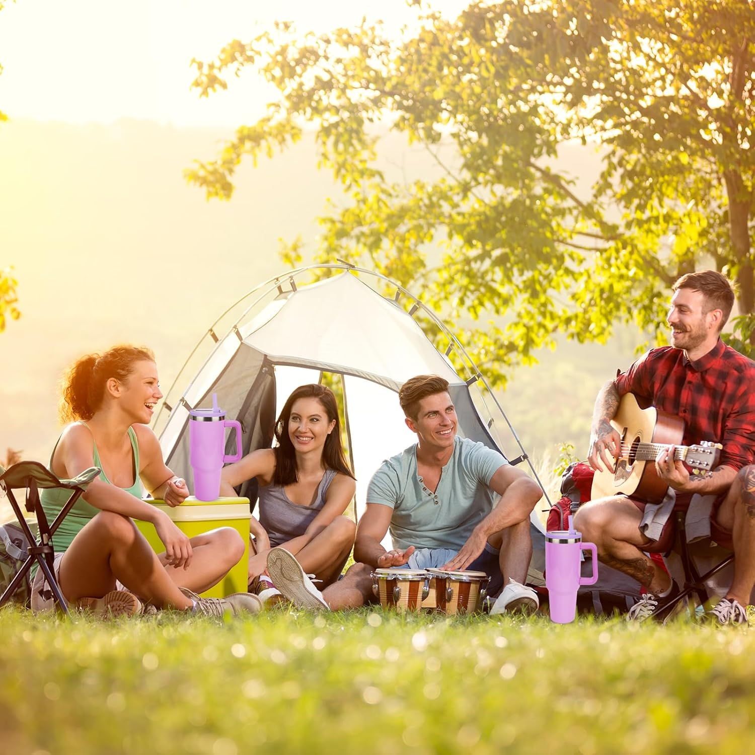 Viiotu 8 Pcs 40 Oz Spill Proof Tumbler Flip Straw Lid Replacement Fit for Stanley Quencher, Reusable Accessories with Straw Cleaner Brush, Silicone Straw for Stanley Cup (Purple) image number 2