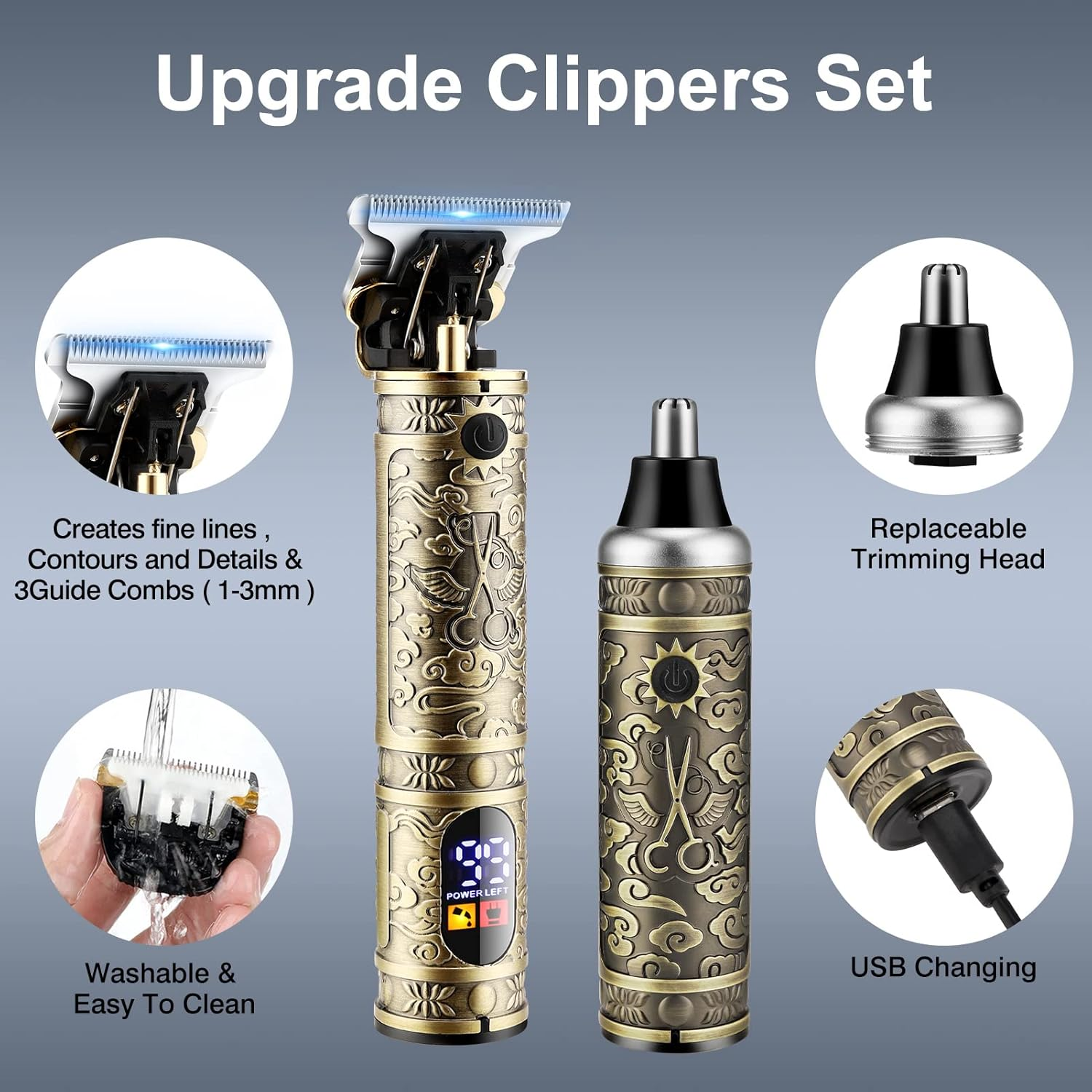 Hair Clippers for Men Cordless Professional Barber Set - USB Rechargeable T Blade Trimmer for Beard/Nose - Hair Cutting Kit Gifts for Men - Bronze 4 image number 4