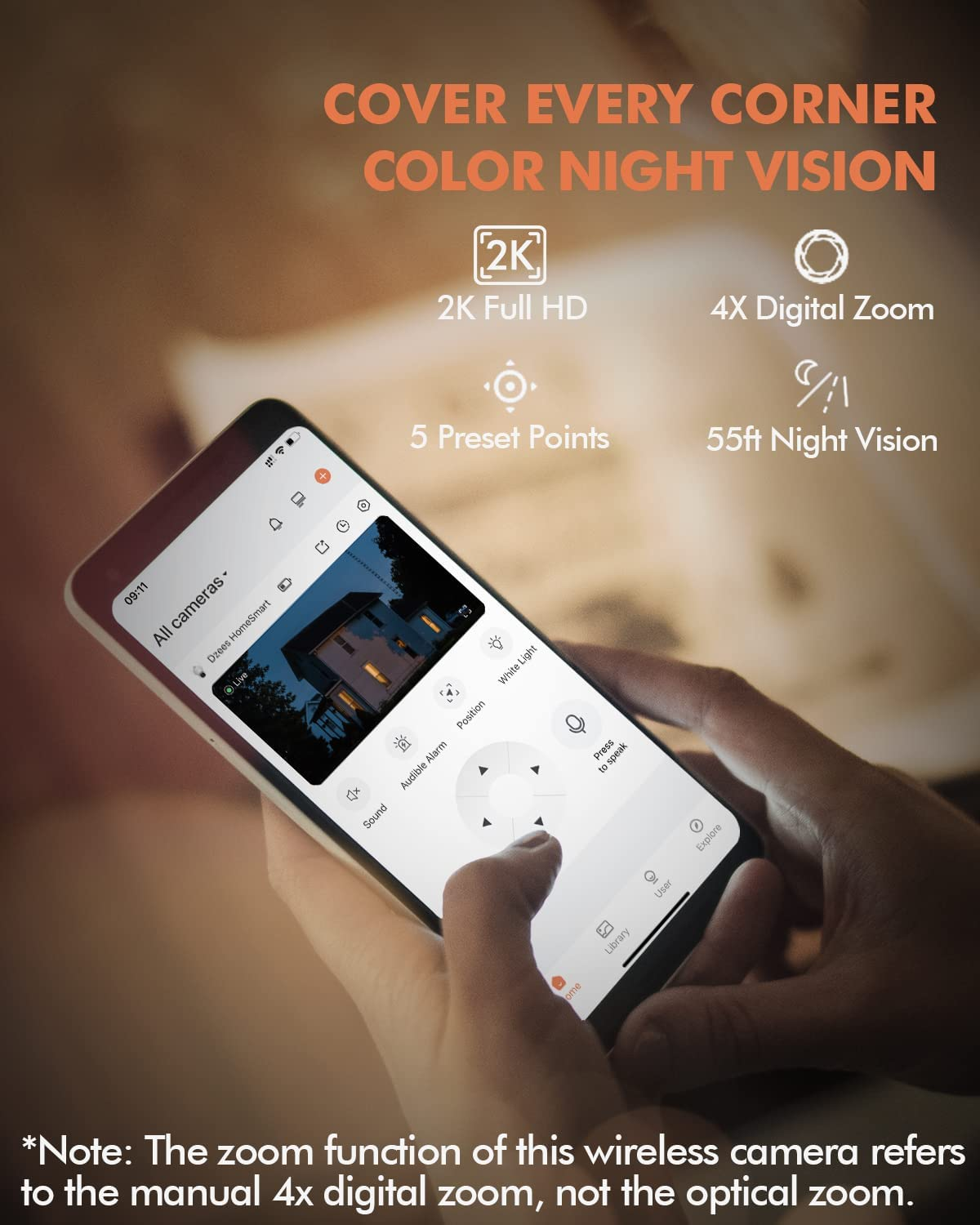 Dzees Solar Security Cameras Wireless Outdoor, 2K Battery Powered Security Camera, 360&deg; PTZ Camera with Spotlight, Siren, Color Night Vision, AI Dectection, IP66 for Home Security, 2.4Ghz - D3 image number 3