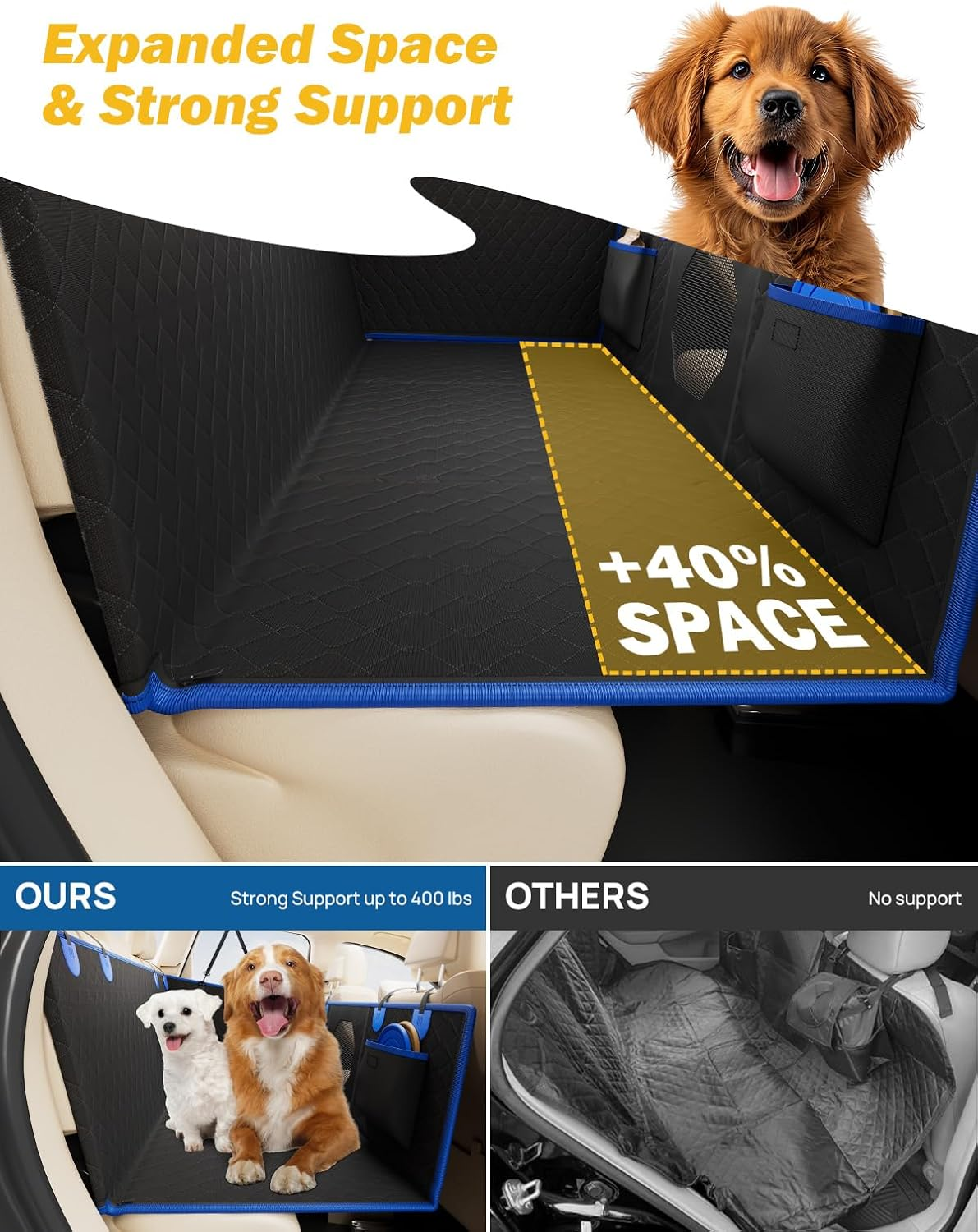 JOYTUTUS Dog Car Seat Cover for Back Seat with Hard Bottom, Back Seat Extender for Dogs Supports 400Lb, Back Seat Pet Cover with Mesh Window, Dog Travel Bed Waterproof Dog Hammock for Car Truck SUV image number 3