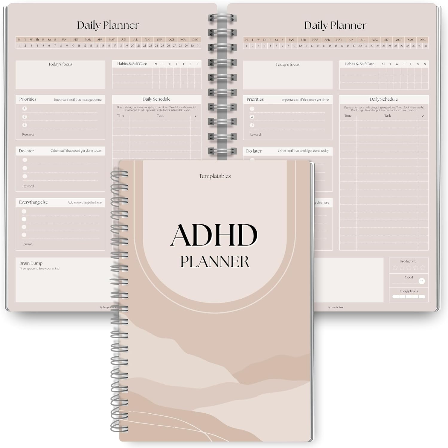 ADHD Daily Planner for Neurodivergent Adults - Productivity Daily Planner & Task Management to Stay Organized and Focused - A5 Pastel Rainbow