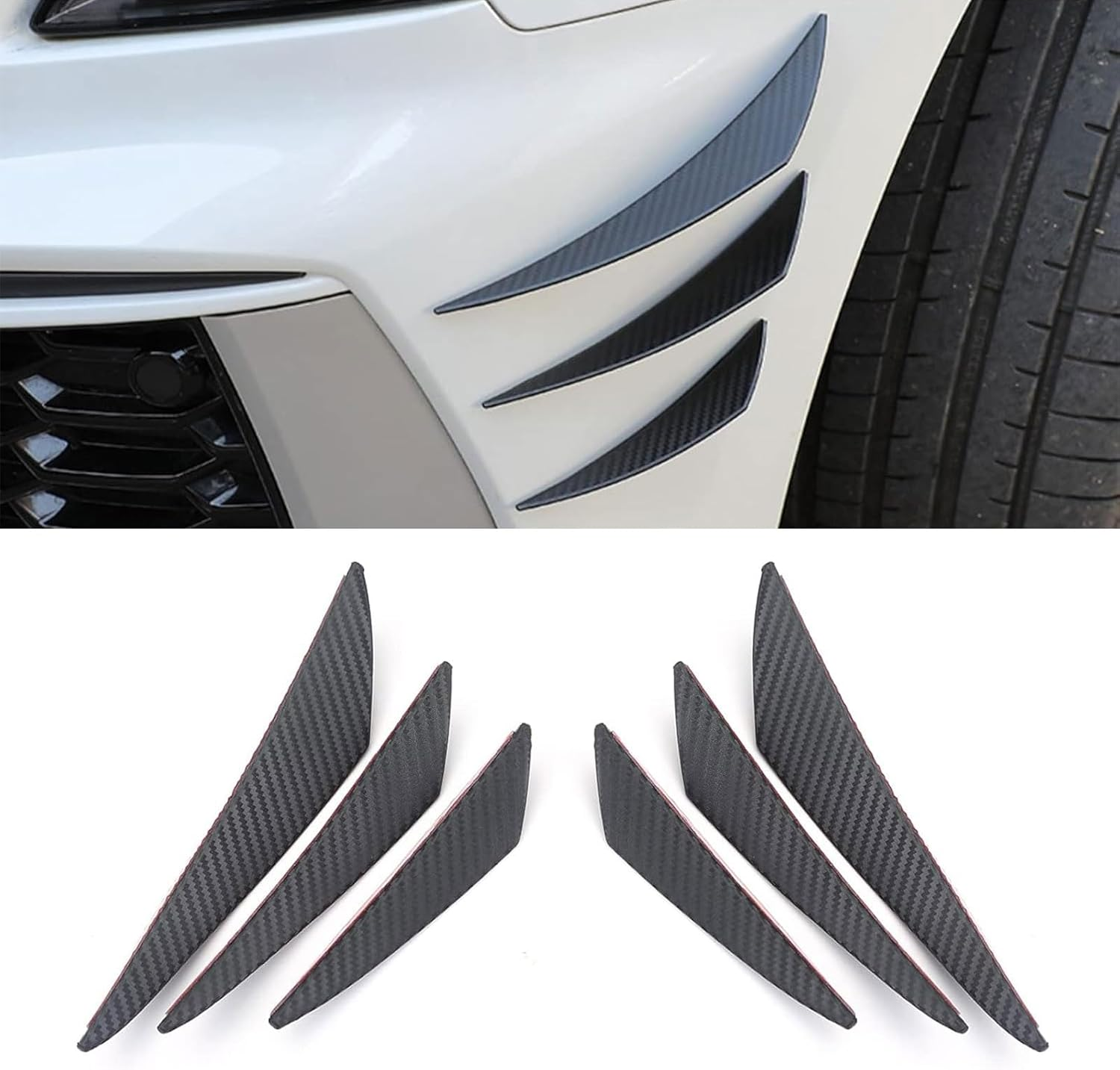 Gunhunt Pack-6 Car Spoiler Canards Kit, Body Anti-Collision Diffuser, Exterior Soft Rubber Decorative Stickers, Car Universal Auto Front Bumper Lip Splitter (Glossy Black)