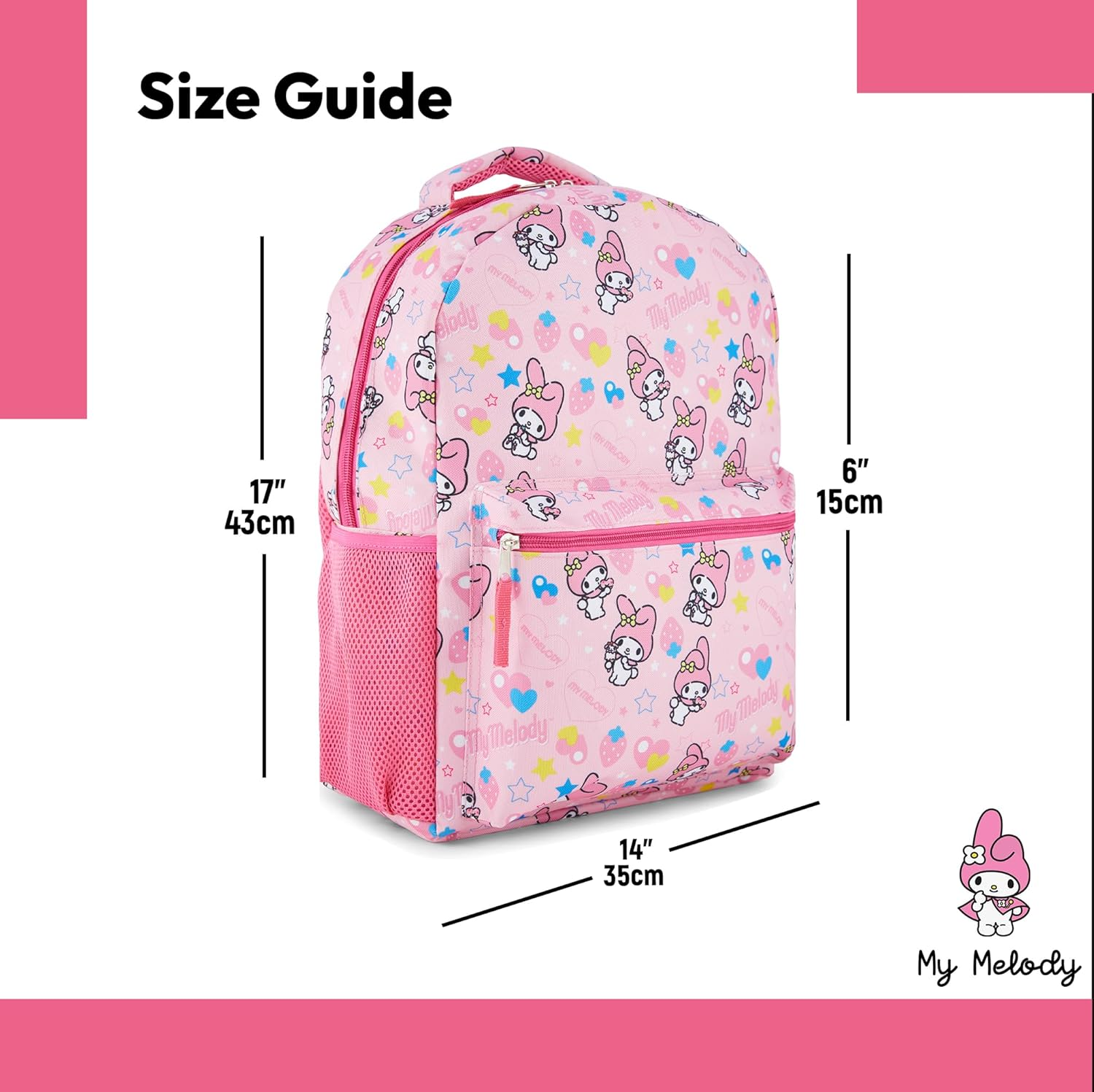 Hello Kitty Allover School Backpack - Hello Kitty, My Melody, Kuromi, Keroppi - Hello Kitty School Bookbag - Pink image number 5