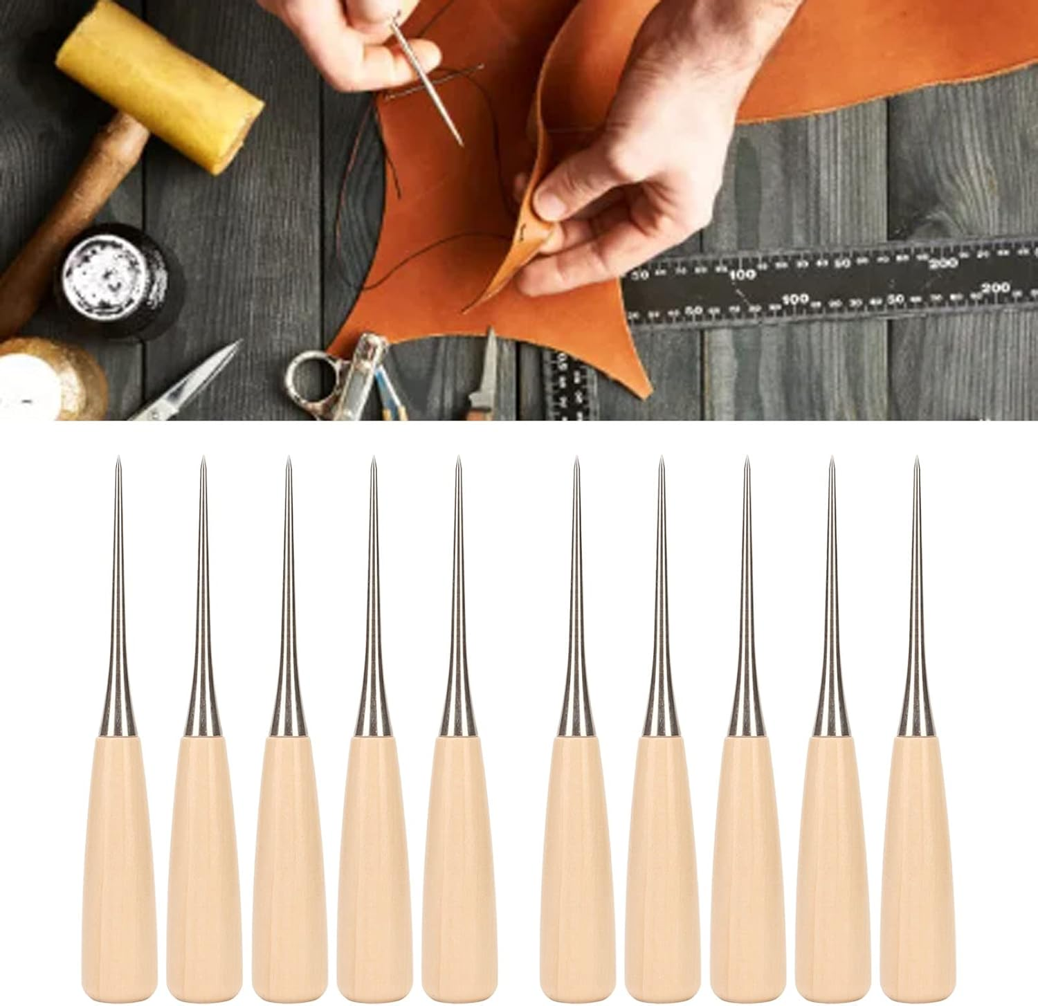 Stainless Steel Scratch Awl Tool with Hardwood Handle, Rust Resistant Multipurpose Leather Scratch Awl for Scribe, Layout Work, & Piercing Wood image number 3