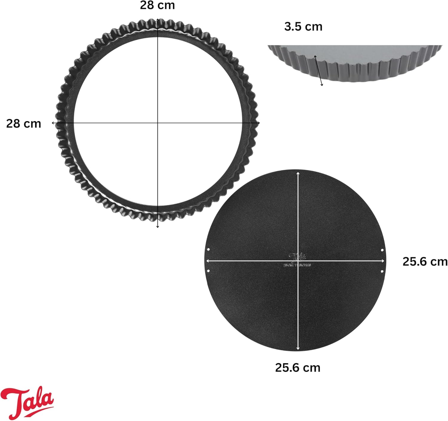 Tala Performance 28 Cm Dia Fluted Tart Tin, Professional Gauge Carbon Steel with Eclipse Non-Stick Coating, Loose Base, Perfect for Savoury or Sweet Tarts, Flans, Quiches, or Desserts image number 3