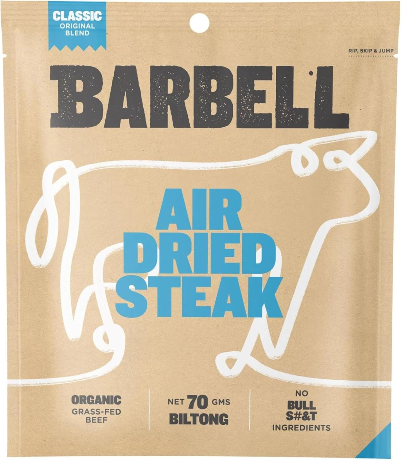 Barbell Biltong Air Dried Steak, Sample Pack, 3X70G Bags (Classic, Chilli & Sea Salt), Grass-Fed Beef, High Protein Meat Snack image number 2