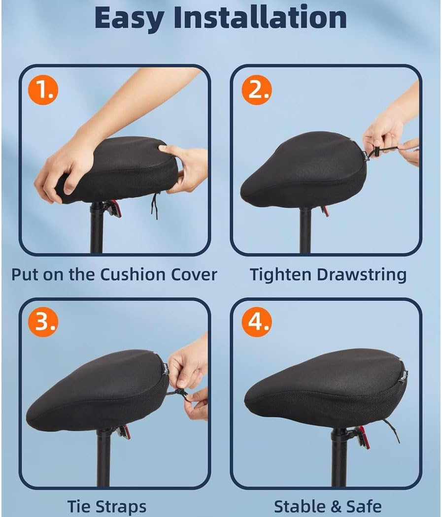 Bike Seat Cushion, Padded Gel Bike Seat Cover for Men & Women, Wide Comfortable Exercise Bike Seat Cushion Cover, Soft for Spin Indoor Outdoor Cycling Class Mountain Stationary Bikes image number 3