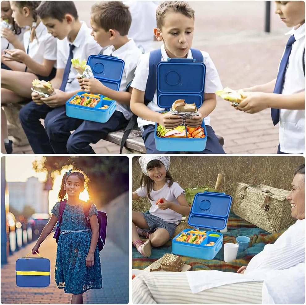 Bento Box for Kids & Adults, Insulated Leak-Proof Lunch Box with Insulated Food Jar for Hot Food, 4-Compartments Lunch Container with Cutlery and Snack Box for School Outdoors Office (Blue) image number 2