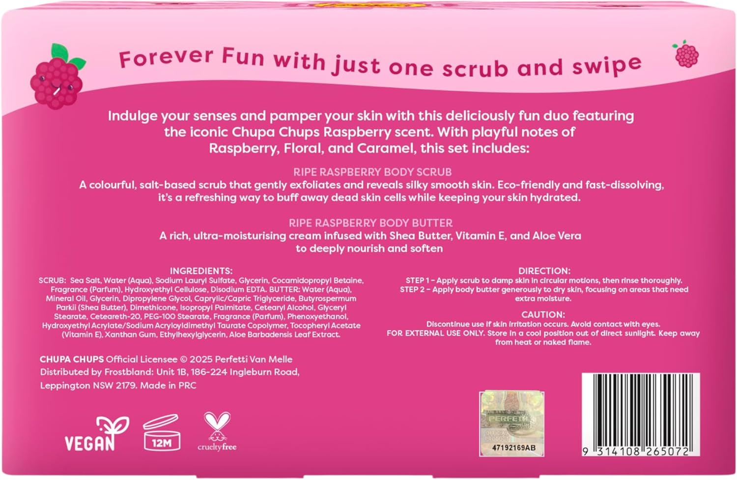 Chupa Chups Ripe Raspberry Buff and Butter Duo Gift Set (Body Scrub and Body Butter with Fruity Sweet Scent) image number 1