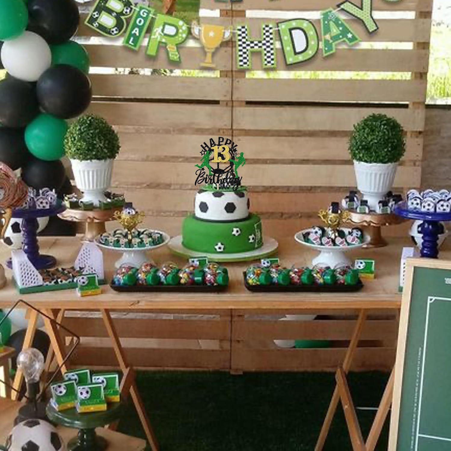 1 Pack Soccer Happy 13Th Birthday Cake Topper Sport Soccer Ball Cake Picks for Football Theme Teenagers 13Th Birthday Party Cake Decorations Supplies - 13Th image number 3