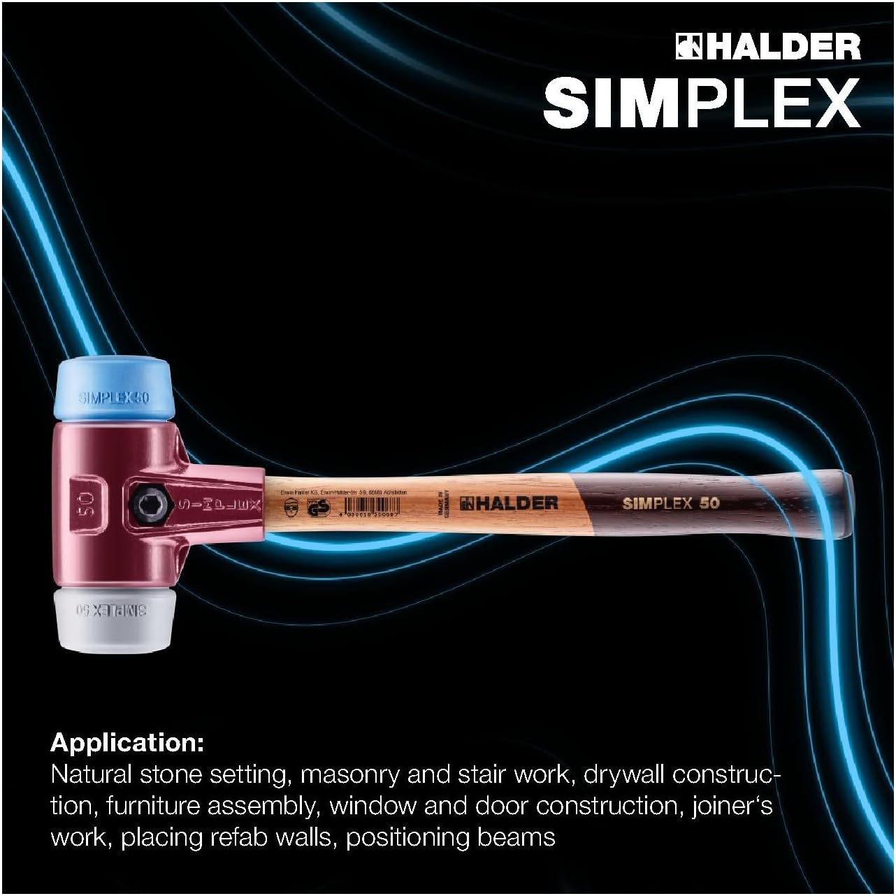 Halder Simplex Tpe-Mid/Tpe Soft-Face Mallet Hammer with Cast Steel/Wood Handle, 40 Mm Diameter