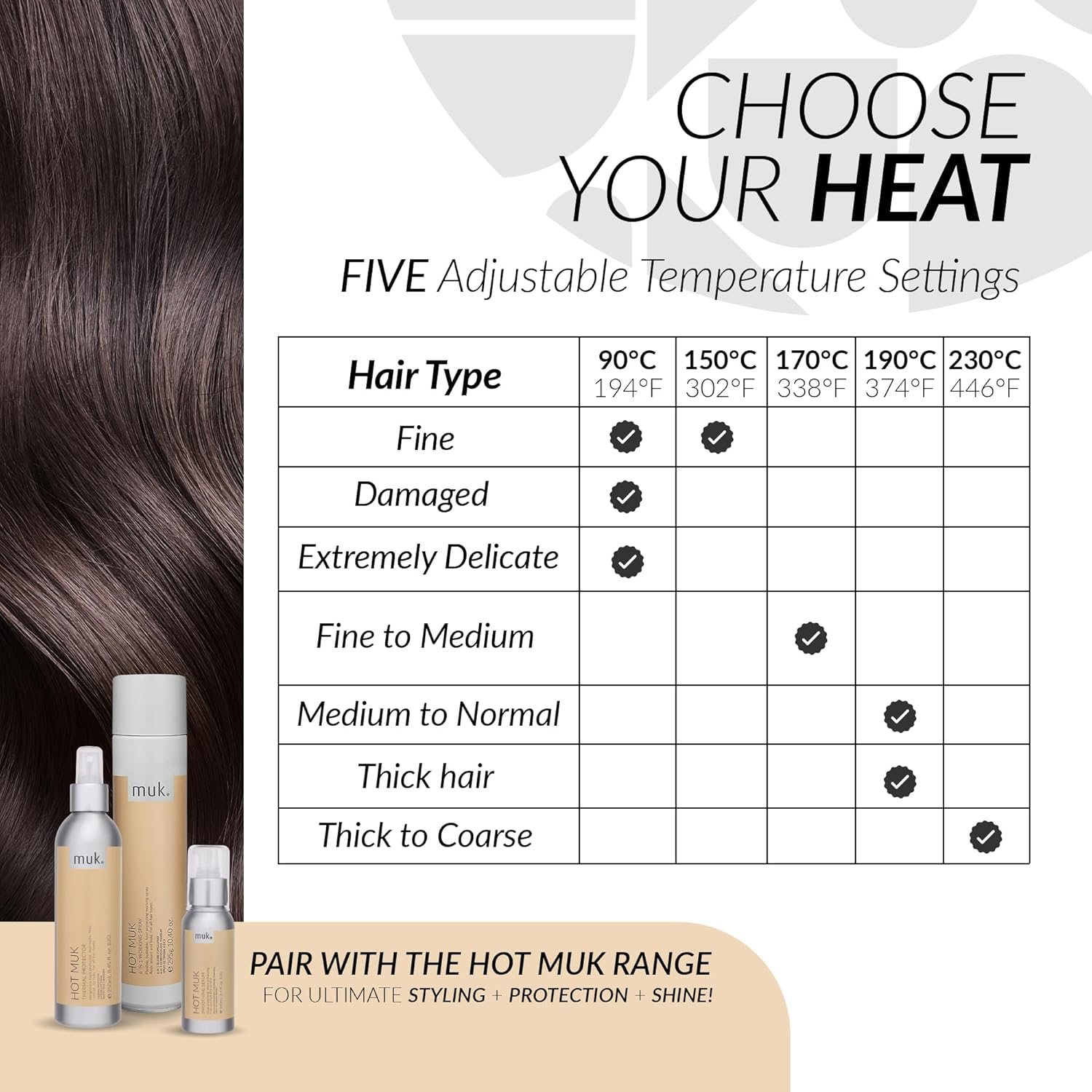 MUK. Hot Paddle Brush Professional Series - Hot Hair Brush Ceramic Tourmaline Coated Bristles for Frizz Free Styling. 5 Temperature Settings with LED Display, Professional Hair Straightener Brush image number 6