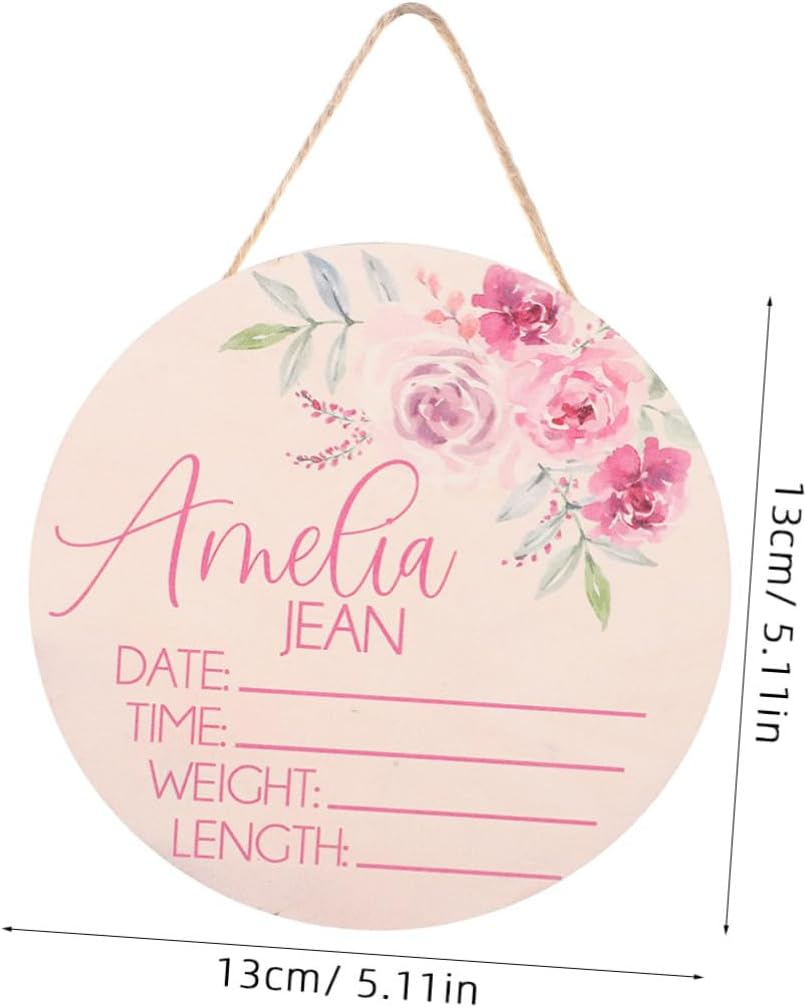 VANZACK 2Pcs Baby Name Announcement Sign Wooden Birth Announcement Sign for Newborn Nursery Photo Props Baby Birth image number 6