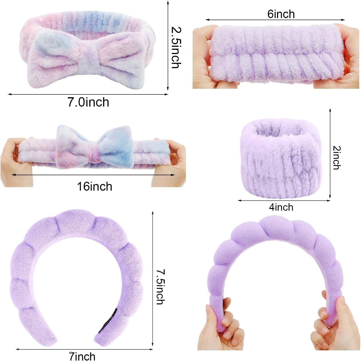 Spa Headband Set for Women, Make up Hair Band with Wrist Wash Band and Hair Clip, Make-Up Hairband, Sponge Headband, Skincare Headband, Stylish Gifts, Hair Accessories for Women Girls image number 6