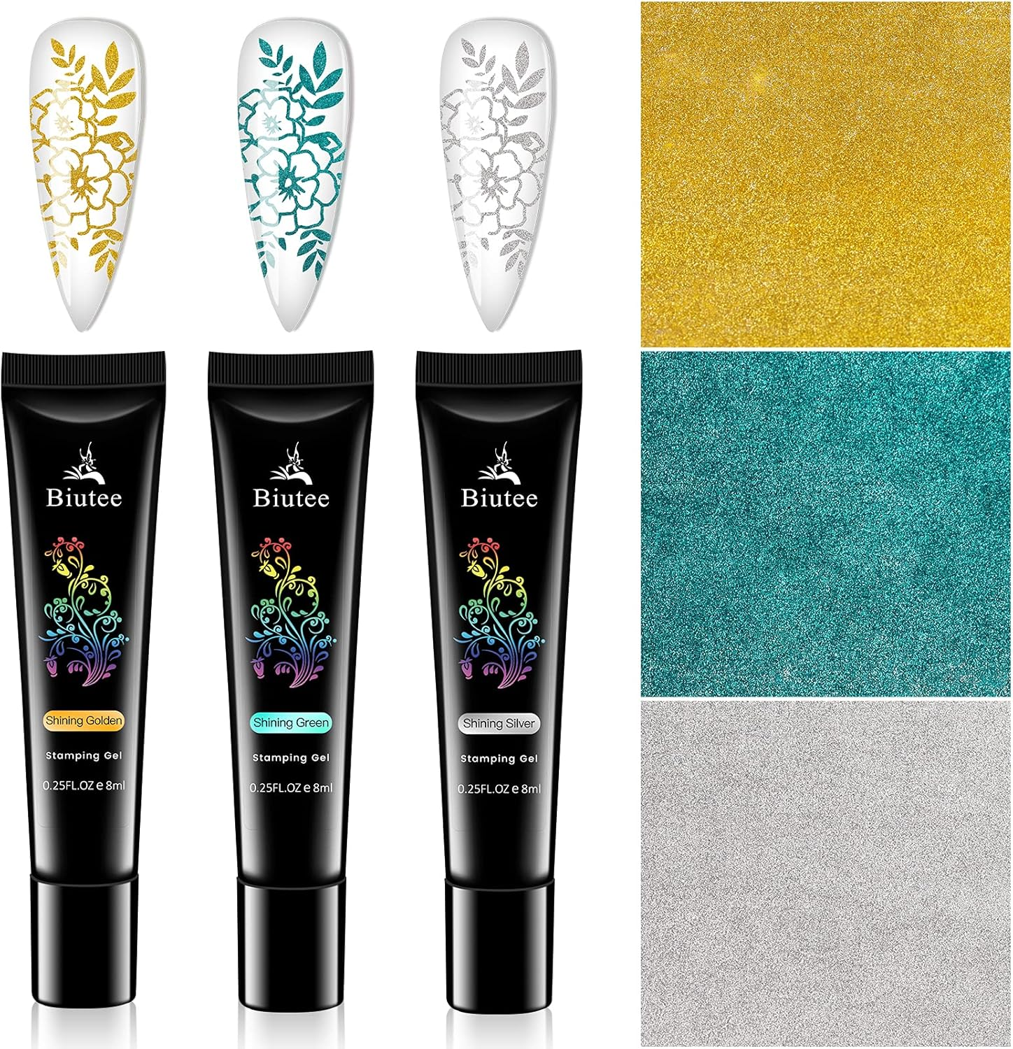 SEISSO Stamping Nail Polish Gels, 12 Colors Stamping Gels Black White Glitter Green/Silver/Golden for Nail Stamp Plate Stamper image number 1