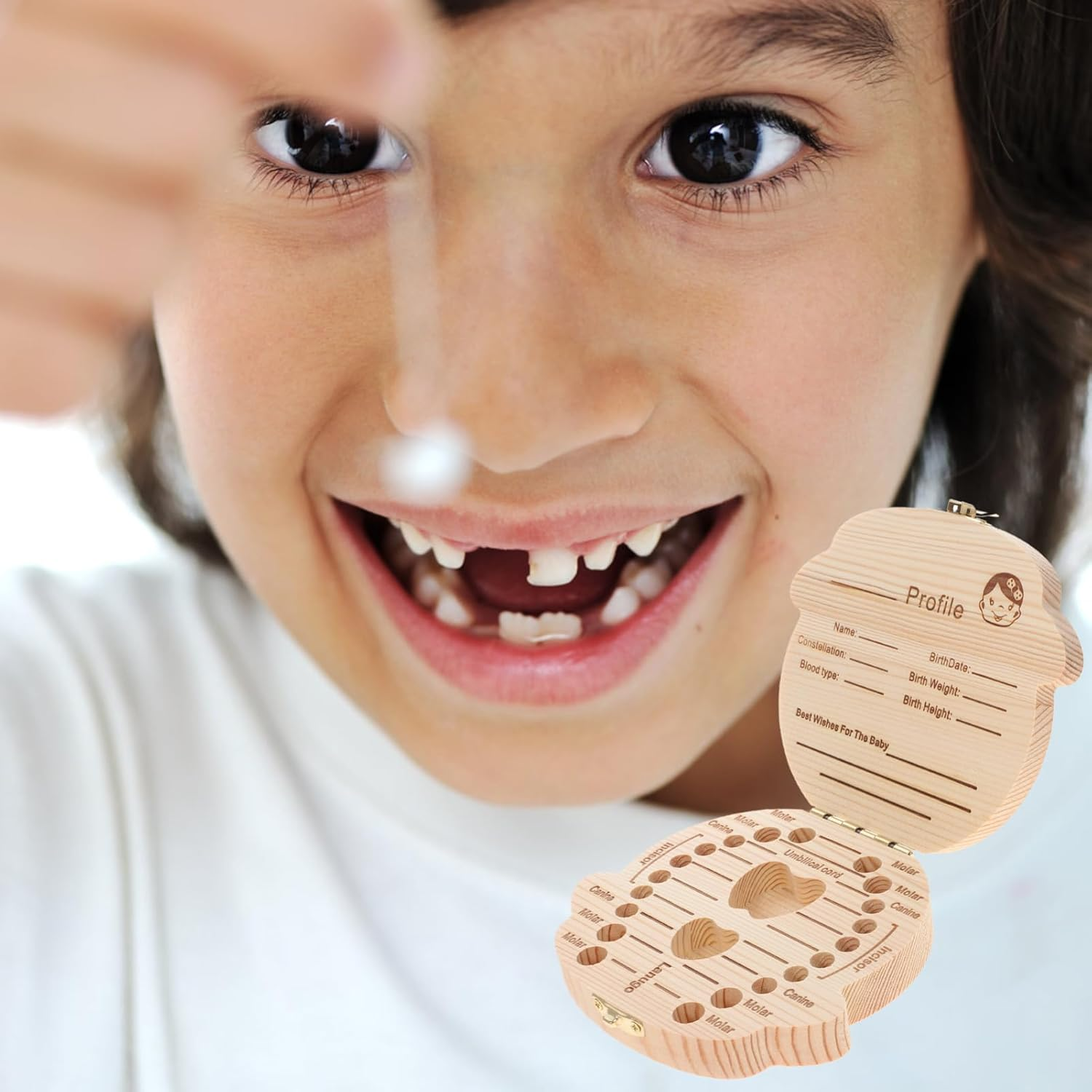 BESTOYARD Cartoon Girl Wooden First Tooth Box Boys and Girls Keepsake Box Newborn Tooth Storage Case image number 3