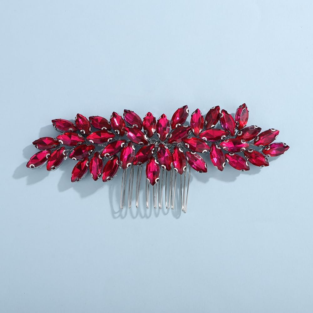 Teyglen Women'S Dainty Simple Rhinestone Hair Comb - Luxurious Shiny Bridal Side Hair Accessory for Weddings (Silver-Green) - Blue image number 3