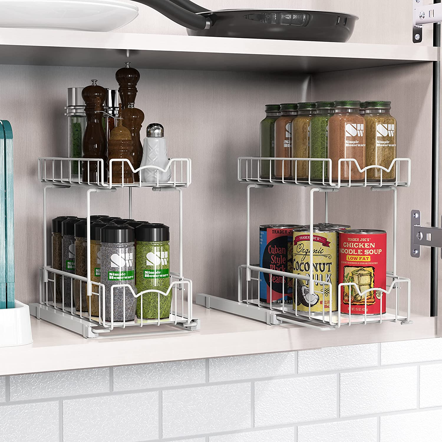 Simplehouseware 2-Tier Slide Out Spice Rack Organiser, White image number 3