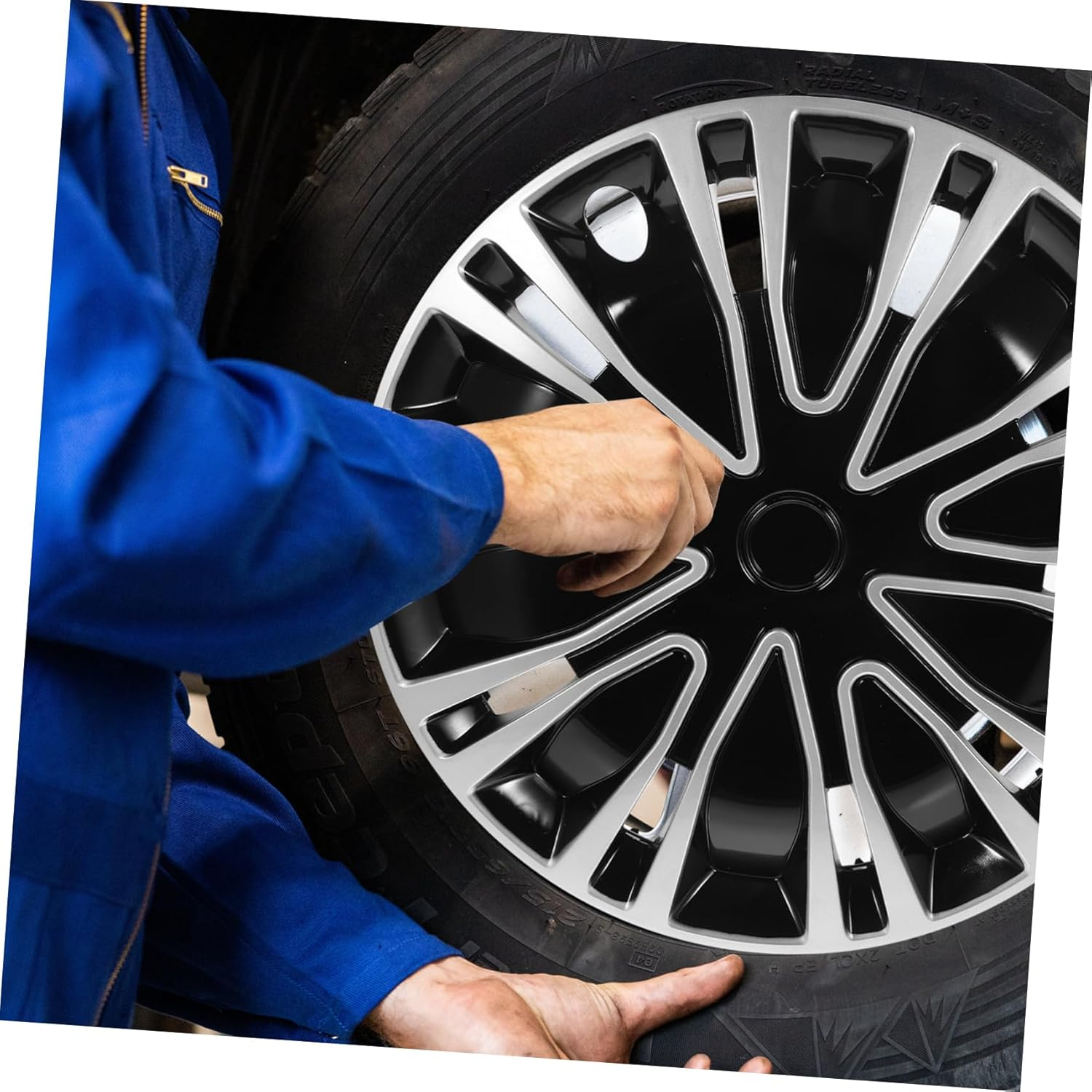 FUNOMOCYA 15-Inch Universal Car Hub Cap Decorative Wheel Hub Cover Silver Black Automotive Vehicle Wheel Caps Replacement image number 3