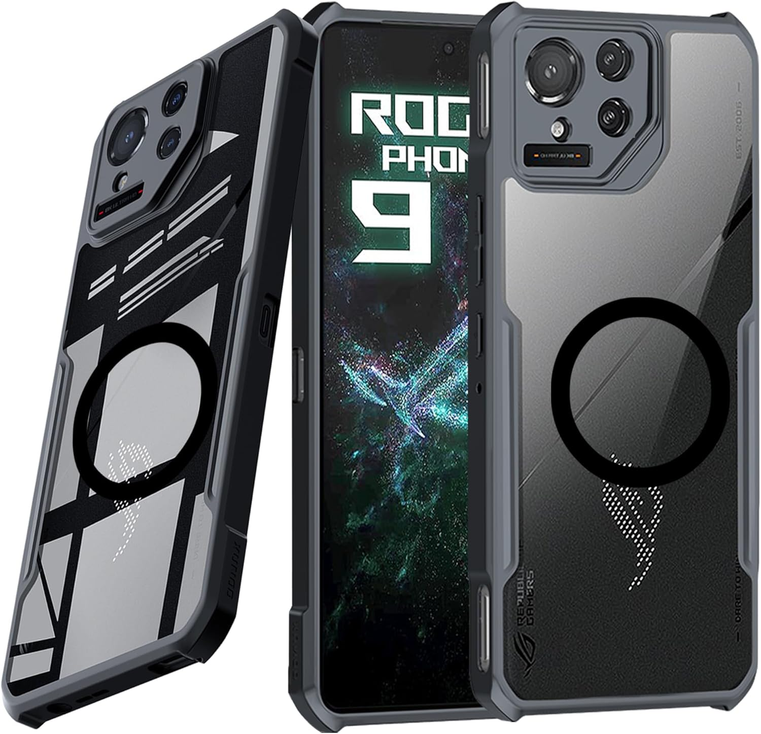 Guizzcg for ASUS ROG Phone 9 Case, Ultra-Thin Cover Soft TPU Bumper+ Acrylic Clear Back Military Grade Airbags Drop Protection[1 Tempered Film],Film Black