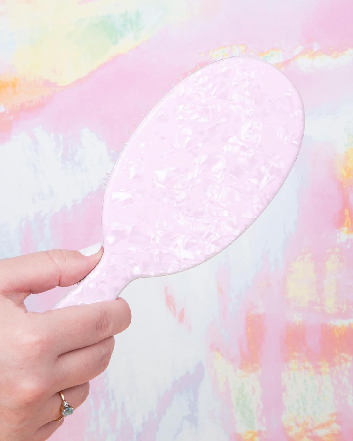 FRAMAR Iridescent Wet Hair Brush Detangler &ndash; Detangle Brush for Curly Hair, Hair Detangler Brush for Kids, Holographic Girls Hair Brush, Pink Hairbrush for Women &ndash; Removes Knots without Pulling image number 6