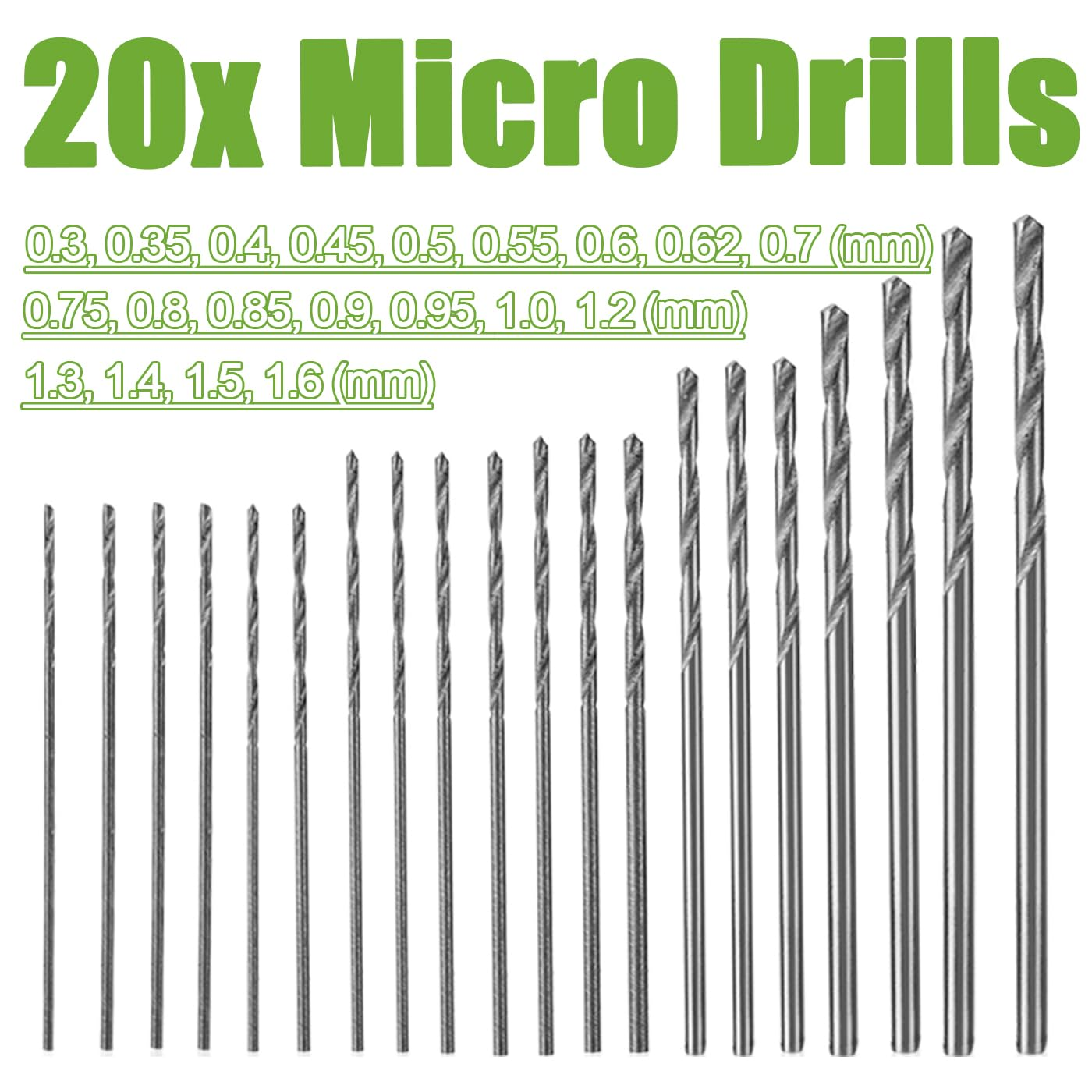 20 Pcs Mini Micro Drill Bits 0.3-1.6Mm Shank Twist Drill HSS Small Twist Drill Bit Set DIY Manual Hardworking Kit Pin Vise Rotary Hand Tools Accessory