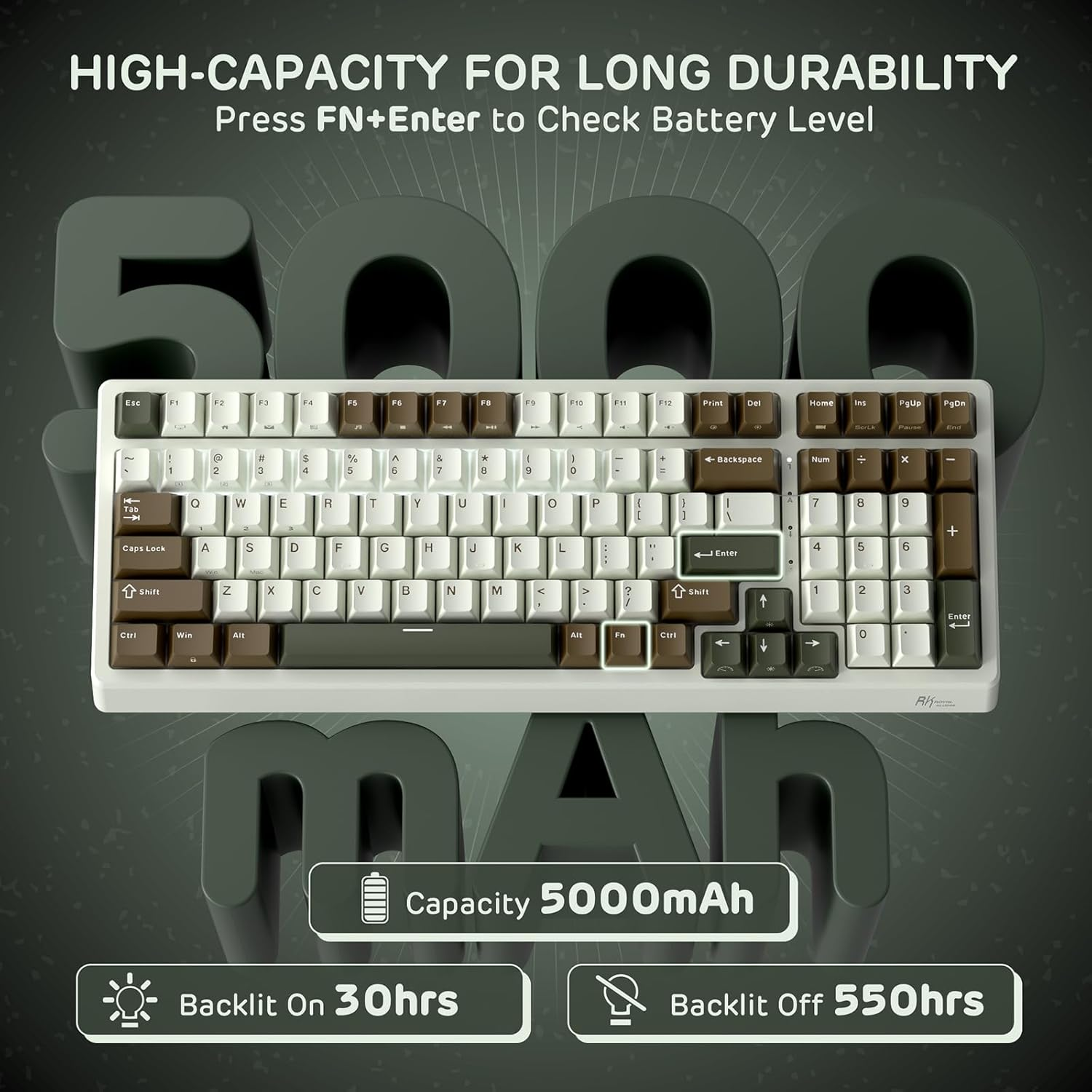 RK ROYAL KLUDGE F99 Wireless Mechanical Keyboard, Tri-Mode 95% 100-Key RGB Gaming Keyboard BT/2.4G/USB-C, Hot Swappable, Pro Software, 5000Mah Battery, Custom Switch image number 3