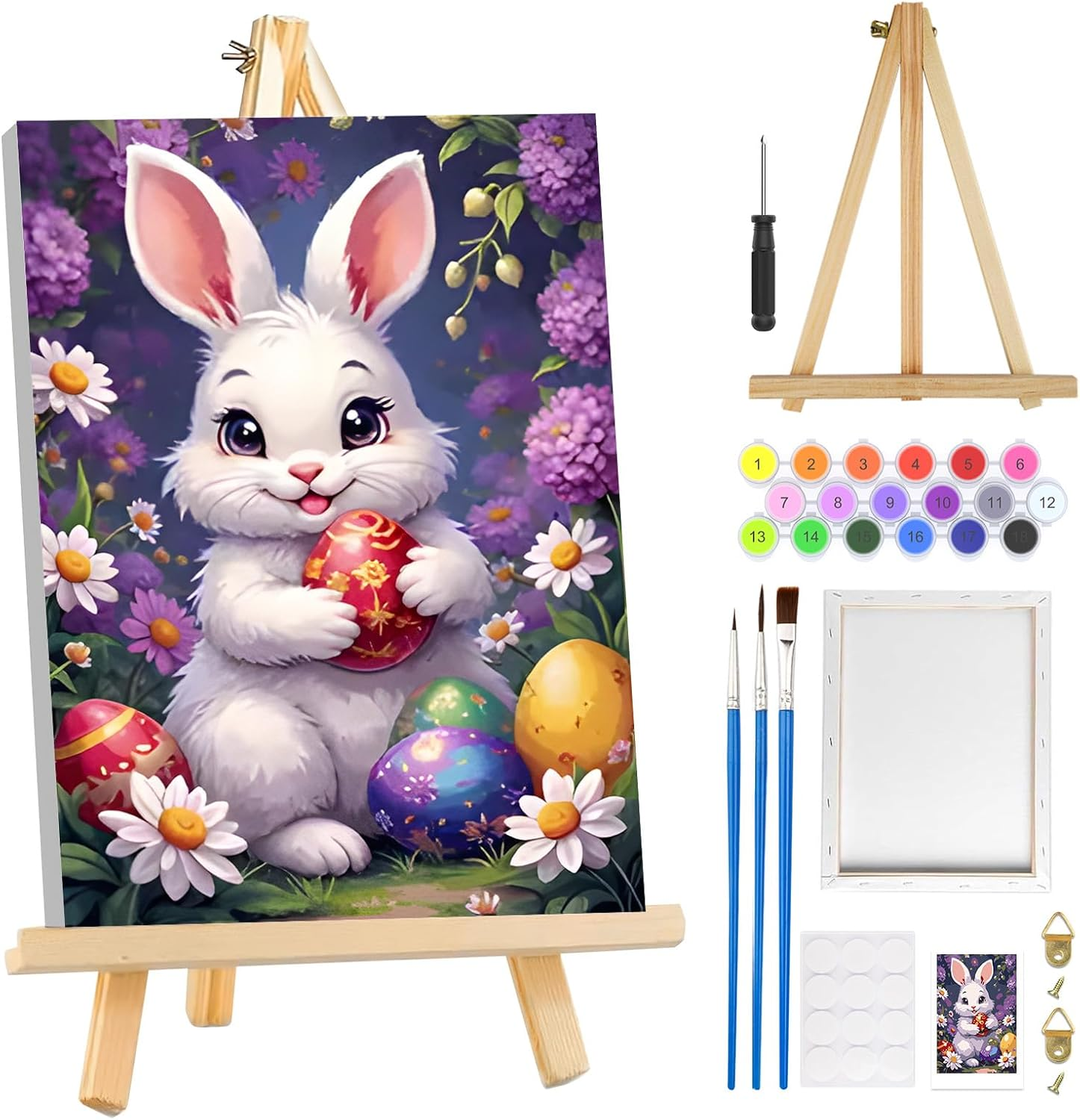 MOGTAA Easter Rabbit Painting by Numbers Adults with Frame, Easter Eggs Painting by Numbers with Wooden Easel, DIY Flower Oil Painting Canvas Set, Acrylic Painting Pictures for Home Decor, 20 X 30 Cm image number 6