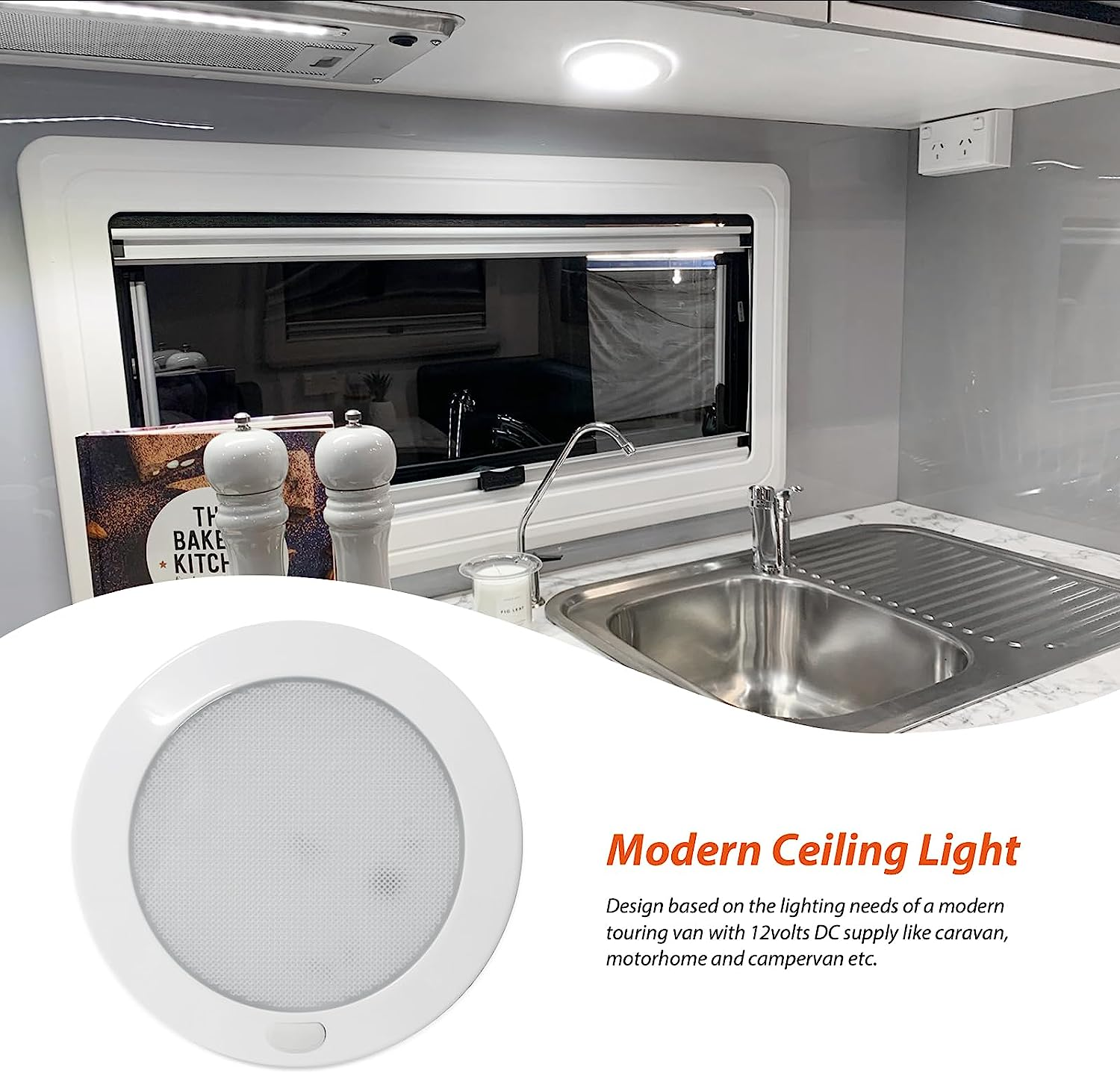 Dream Lighting 12Volt DC LED Ceiling Lights with Switch Interior Roof Dome Lighting for RV Camper Motorhome SUV Caravan Boat 127Mm Cool White Surface Mounted White PC Shell image number 6