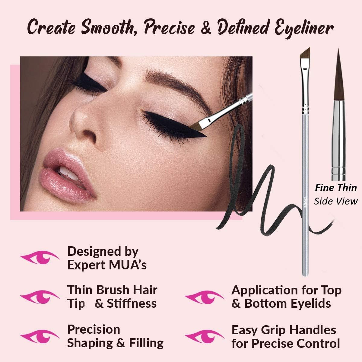 Angled Eyeliner Brush Slanted - Small Thin Winged Liner for Clean Lines to Apply Smooth Liquid Gel Liner for a Fine Wing | Application of Flat Angle Edges Allows Precision Control Sexy Cat Eyes image number 5